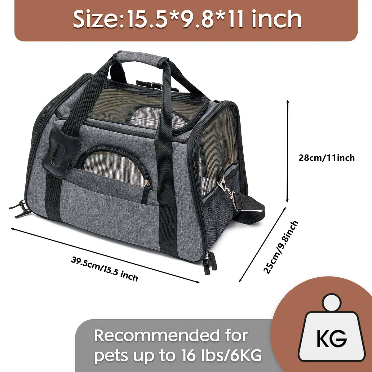 Bolsa para Mascotas|Bolsa Transporte Portátil y Transpirable para Mascotas con Tapete Extraible&Malla Transpirable |trasportines Gato Correa de Hombro Ajustable| Adecuado para viajar-43.5 * 25 * 28cm