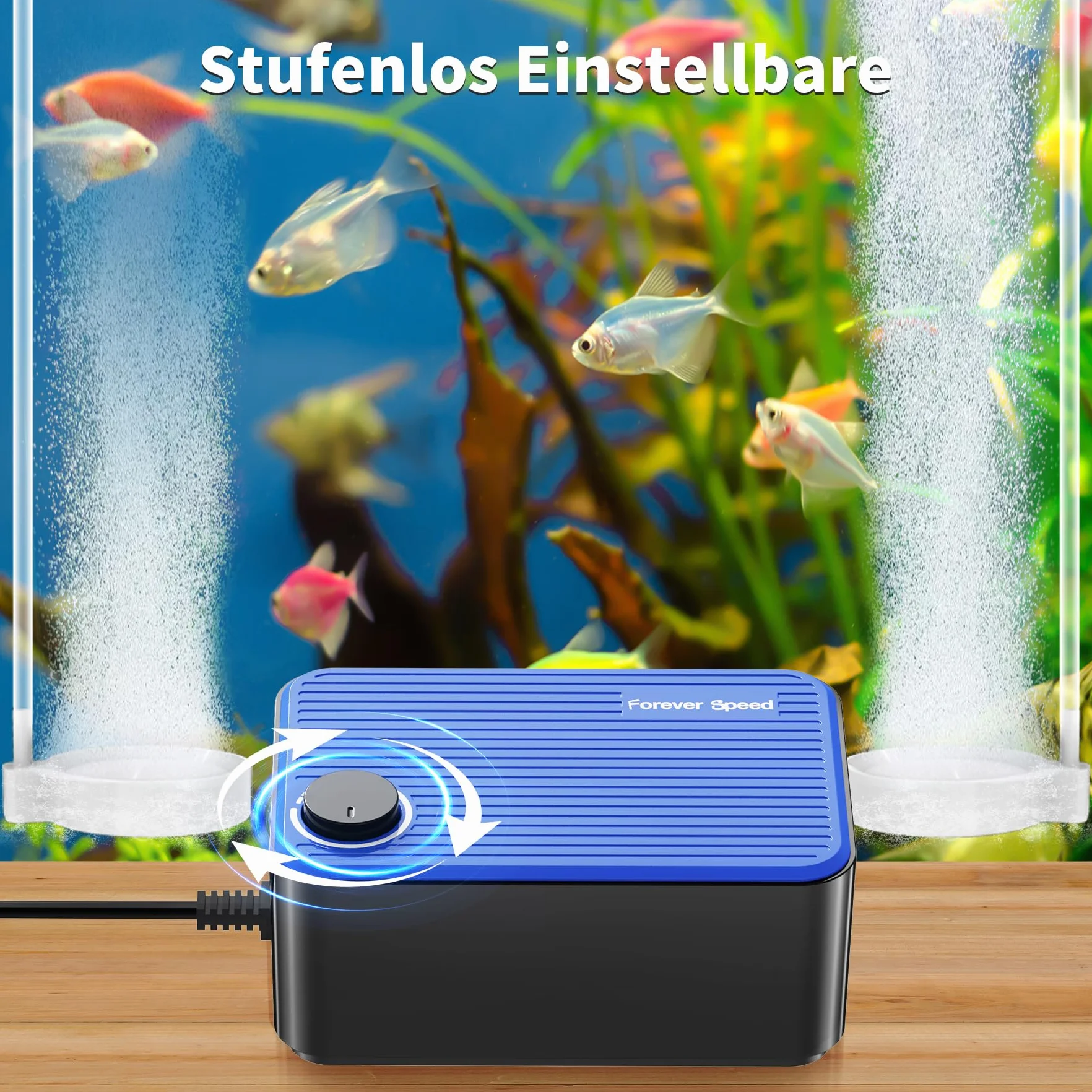 Forever Speed Bomba de Aire para Acuario Ultra Silencioso＜40 dB, 8W Ajustable Oxigenador Acuario con Accesorios hasta 600L, Bomba Aire Acuario con 2 Tomas