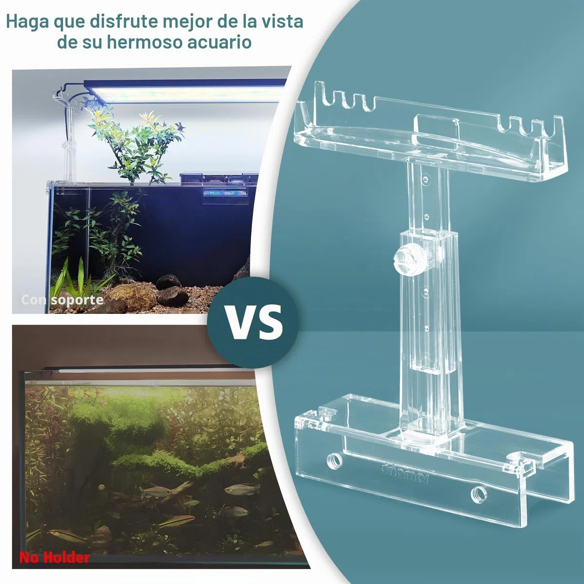 Driamor Soporte de luz acuático ajustable, acrílico transparente para pecera, elevador de luz LED, kit de 2 soportes transparentes para ancho de 2.34 a 4.7 pulgadas