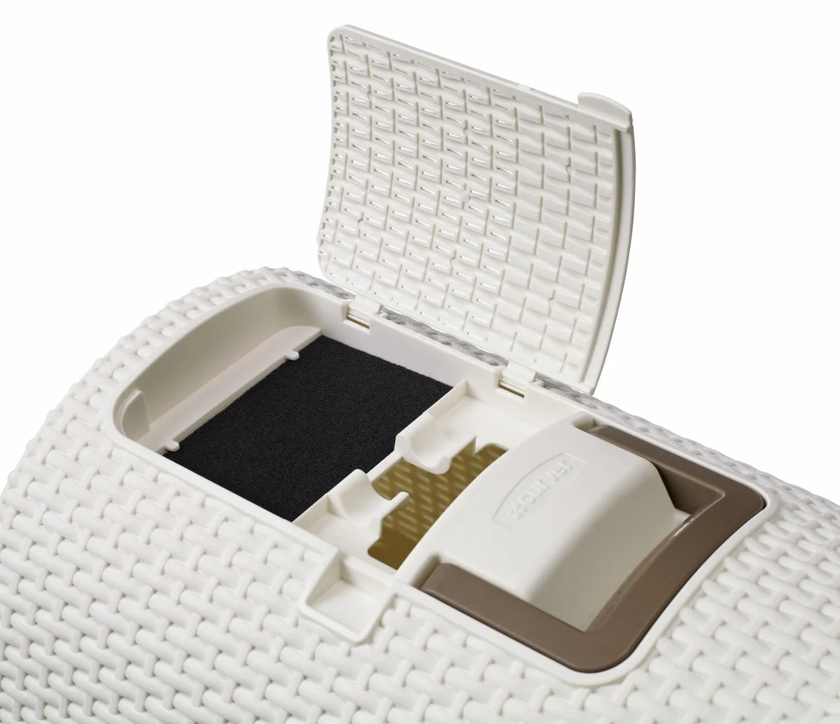 Curver - Inodoro para Gatos, Bandeja Sanitaria Cerrada, Compartimento Inferior extraíble para facilitar la Limpieza, Pala para Arena y Alfombrilla Incluidas, Dimensiones: 40 x 38.5 x 51.5 cm Blanco