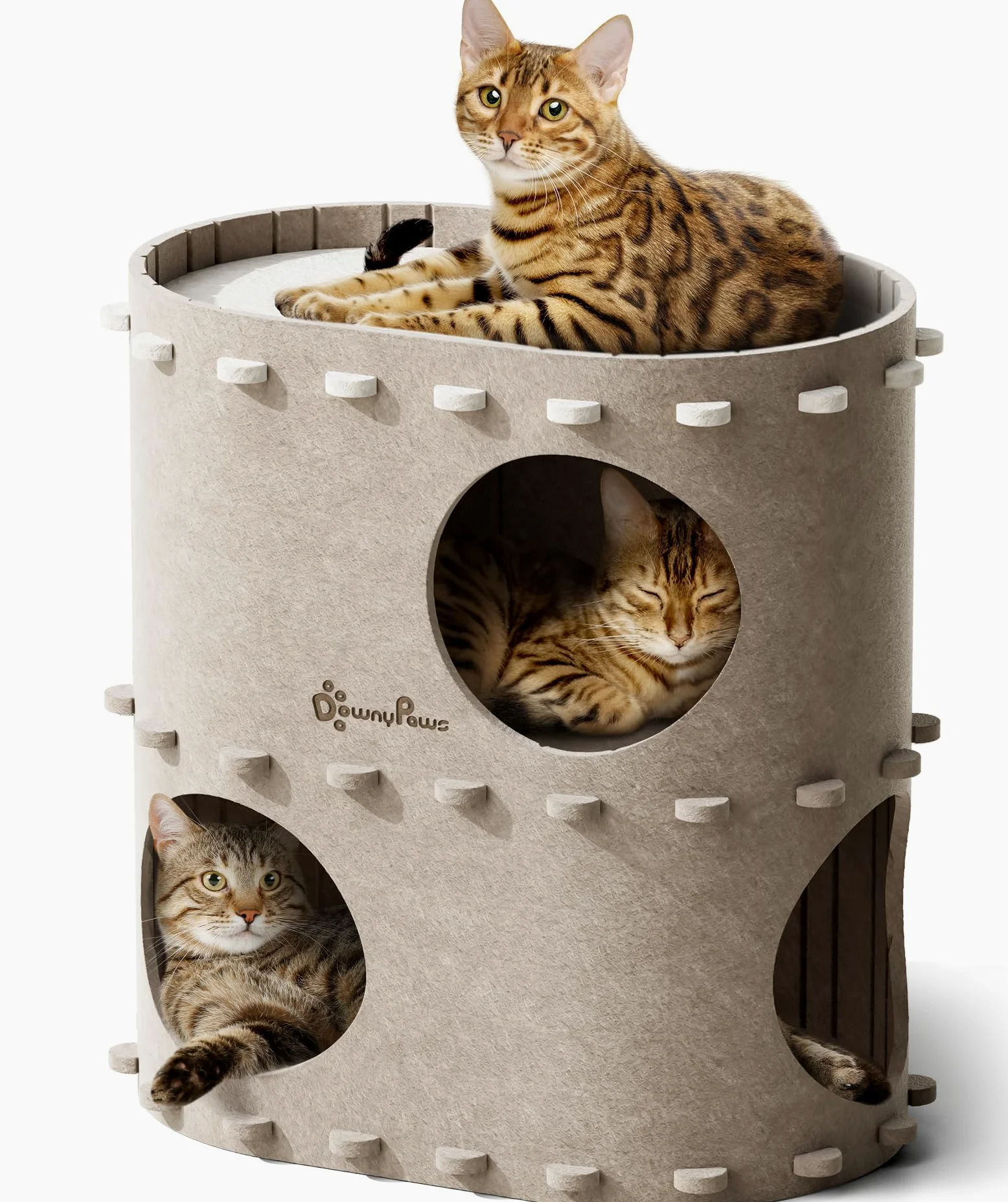 DownyPaws Cama para Gatos de Felpa, 2 Pisos Casa Gato 50x33x50 cm, Castillo de Juego, Diseño Acogedor, Protector de Uñas, Beige