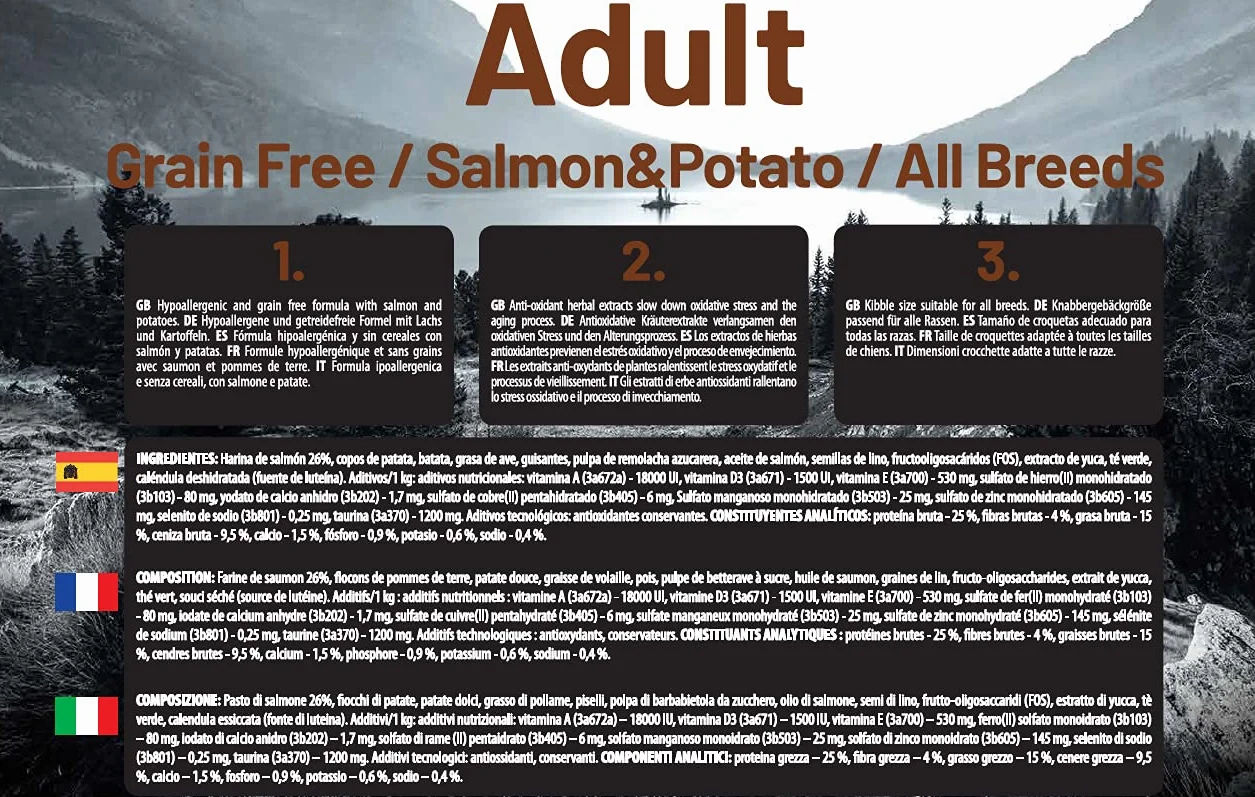 The Hunger of Wolf Alimento seco para perros adultos y perros alérgicos, fórmula delicada sin cereales con salmón y patatas- 14 kg