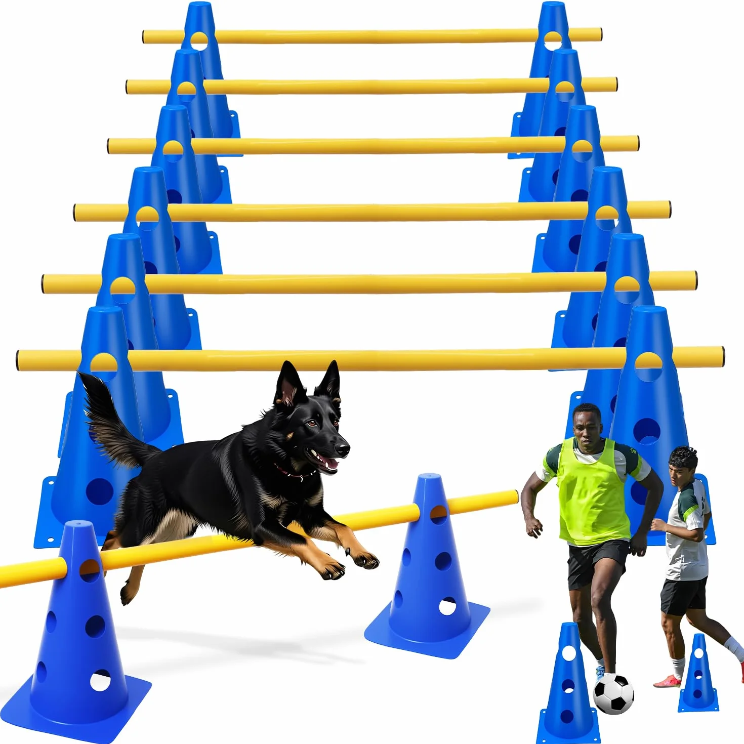 Accesorios de Entrenamiento de Agilidad para Perros y Caballos 5 Set Agility Set Perros Barreras Juego de Obstáculos Niños 23cm para Entrenamiento de Animales y fútbol (Azul 32cm 6Set)