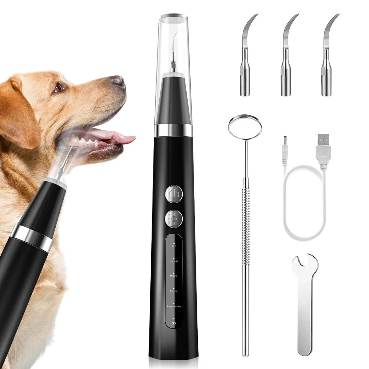 Kit de Limpieza de Dientes de Perro, Cepillo de Dientes Eléctrico Ultrasónico Para Mascotas, Cepillo de Dientes Para Cuidado Dental Para Perro y Gatos
