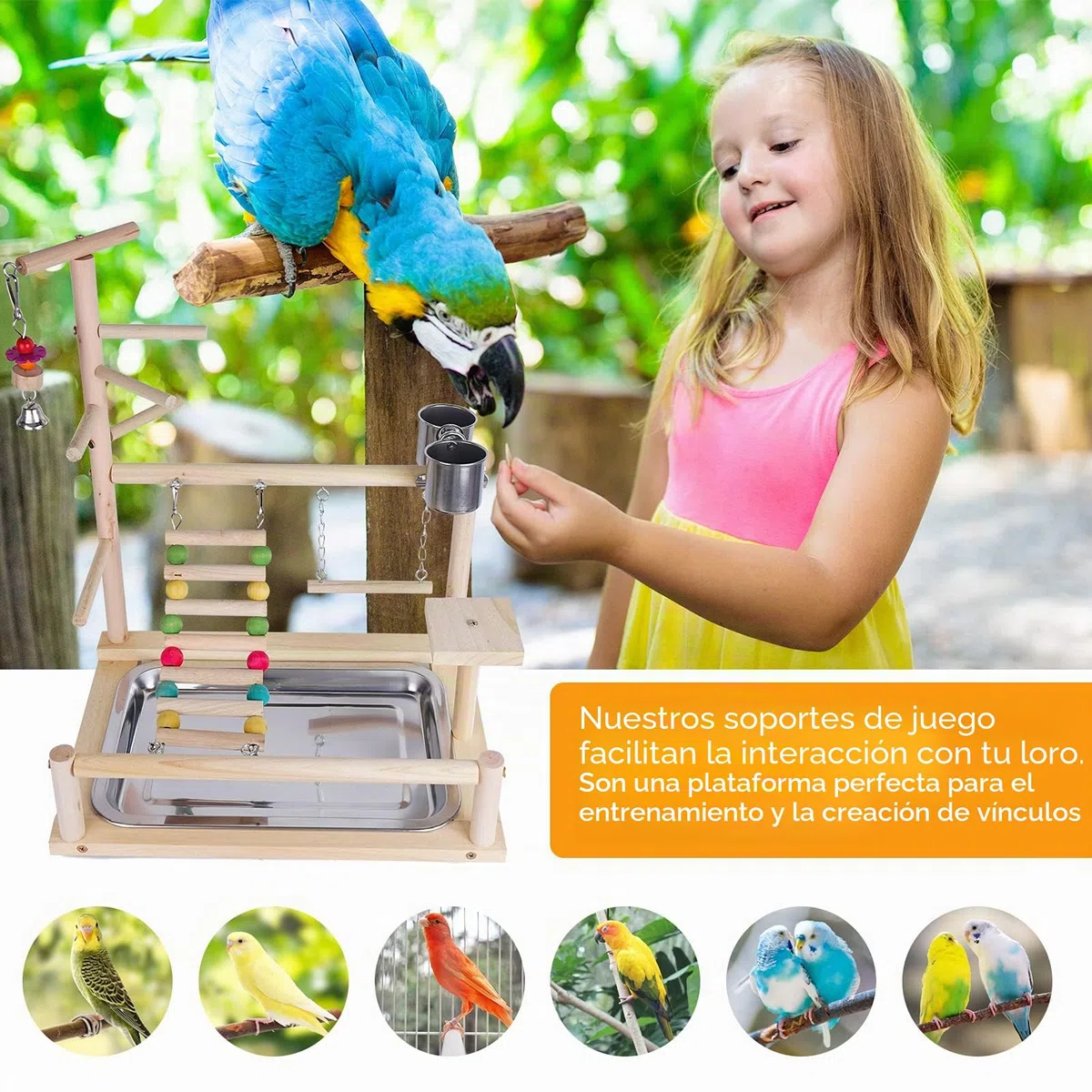 Soporte de Madera para Loros y Pájaros, Patio de Recreo, Gimnasio,Juego de Juguetes, con Perchas, Escaleras y Columpio, para Eclectus Scarlet Macaw Cacatua Monk Parrocchetto Quaker