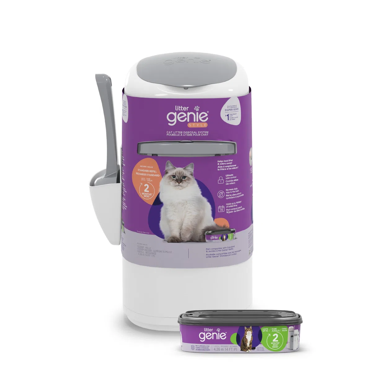 Litter Genie Style Pail | Sistema de eliminación de residuos de Arena para Gatos para Control de olores | Incluye 1 Bolsa de Repuesto Cuadrada