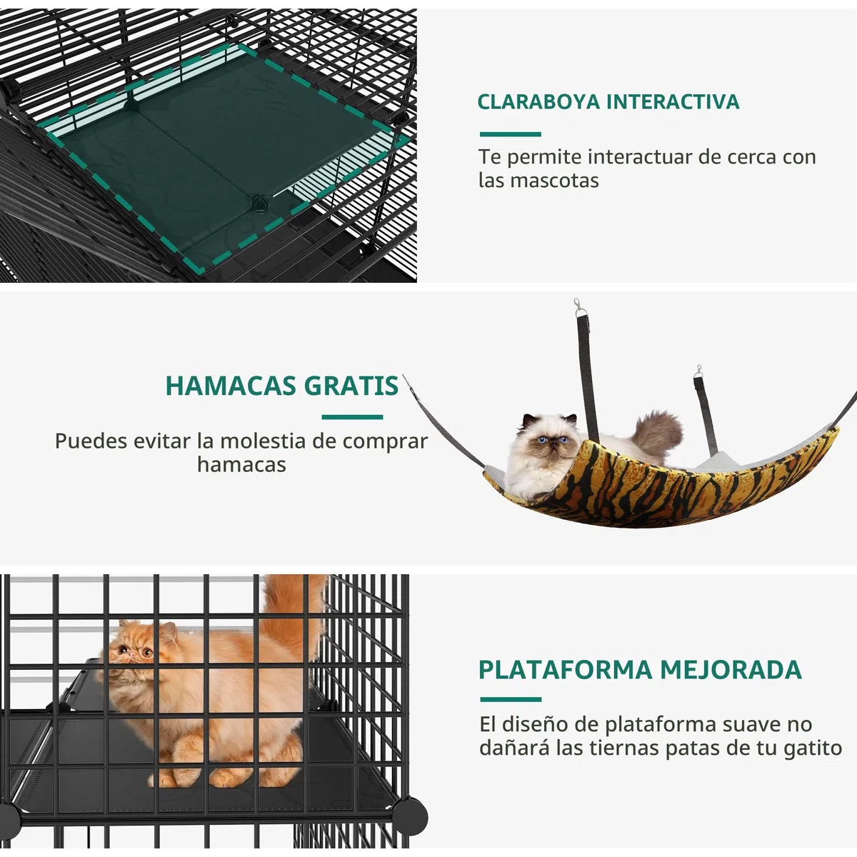 YITAHOME Jaula para Gatos de Interior, 3 Niveles, 3 Puertas, Negro, Jaula para Mascotas con Hamaca Extragrande