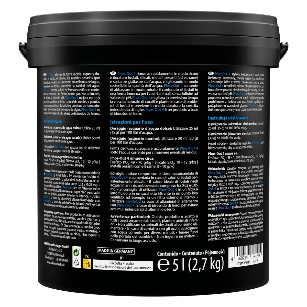 Removedor de fosfato Acuario – Microbe-Lift Phos-out 4 Granulado 5 L / 2,7 kg – Elimina fosfatos, silicatos y colorantes orgánicos – con Filtro Incluido – pH Neutro – Dulce y Marino – sin químicos