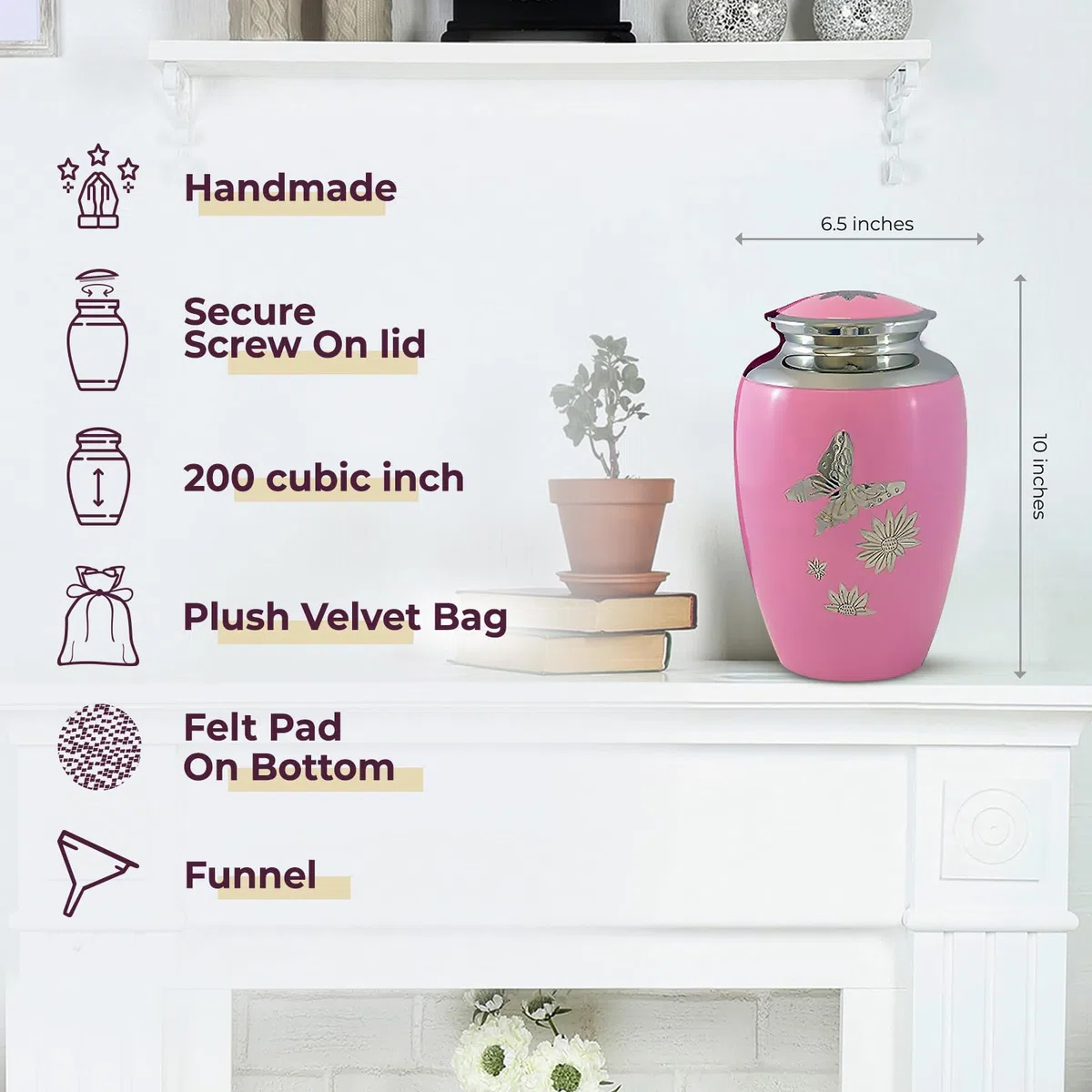 Urnas para Cenizas humanas, diseño de Mariposas, Color Rosa, Adult Urn, Rosado, 1
