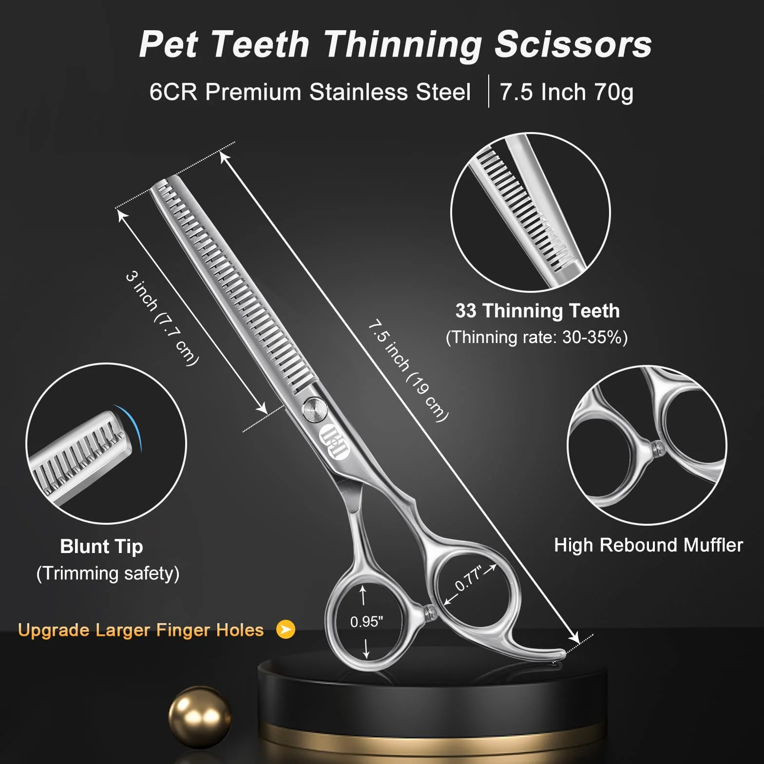 CIICII Tijeras para Perros, 7,5" Juego de Tijeras Peluqueria Canina Profesional (Gato Perro Aseo Tijeras Entresacar & Tijeras Curvas) para Aseo Mascotas Bricolaje (Punta Redonda-9 Pcs-Plata)