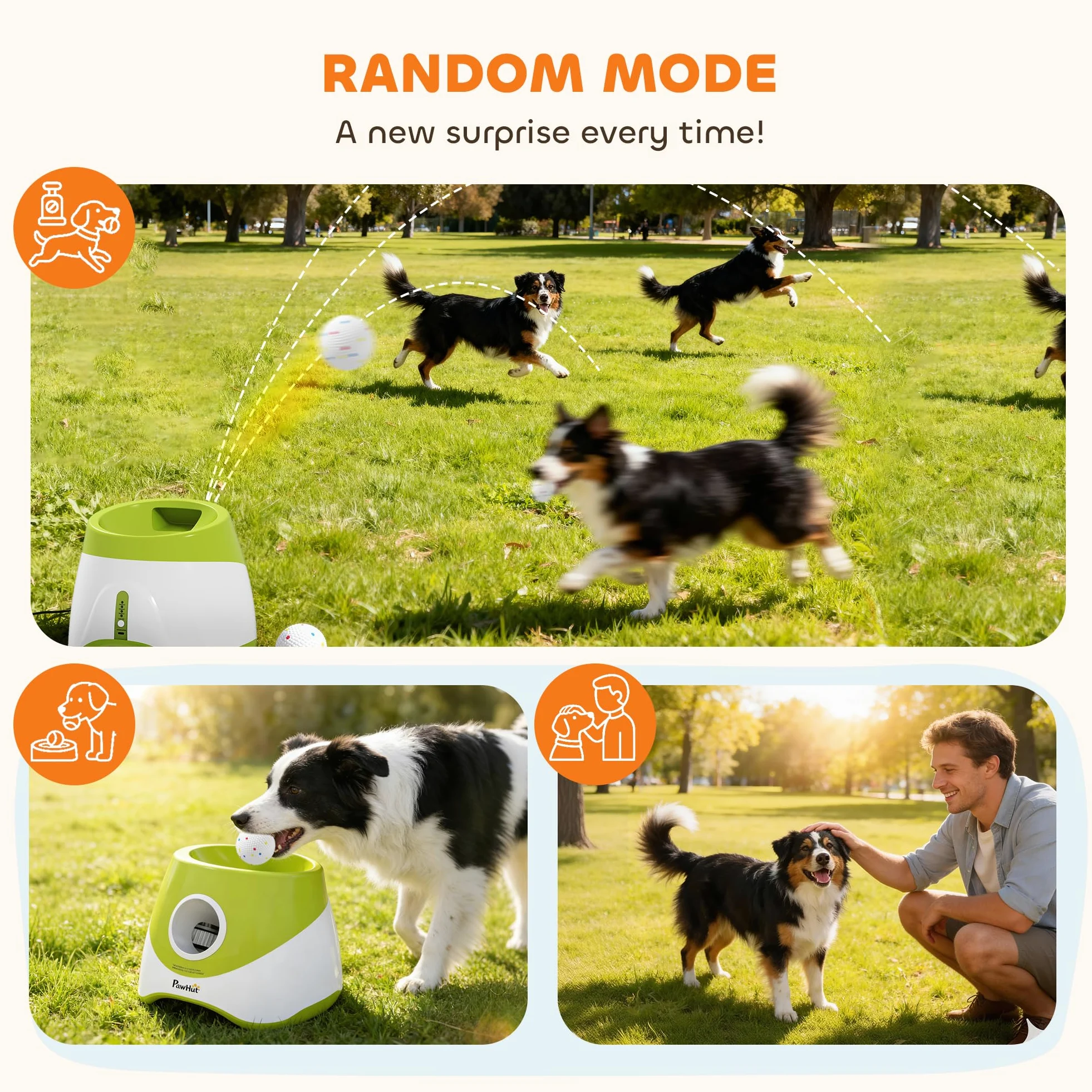 Lanzador automático de Pelotas para Perros PawHut con 5 Pelotas de Tenis ETPU, Lanzador de Pelotas para Perros con 3 ajustes de Distancia (6 m/10 m/14 m), Juguete Interactivo para Interior y Exterior
