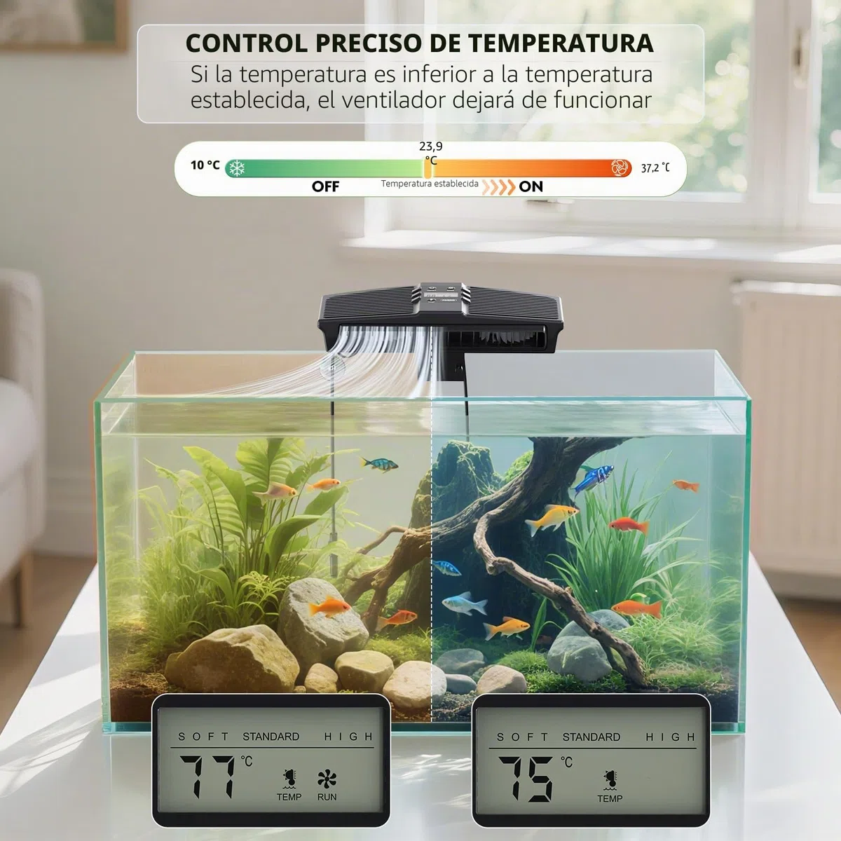 PAIZOO Ventilador Enfriador de Acuario, Ventilador de refrigeración para pecera con sonda de Temperatura y Pantalla LCD, Enfriador de Agua para Accesorios de Peces Axolotl Betta, 7 W