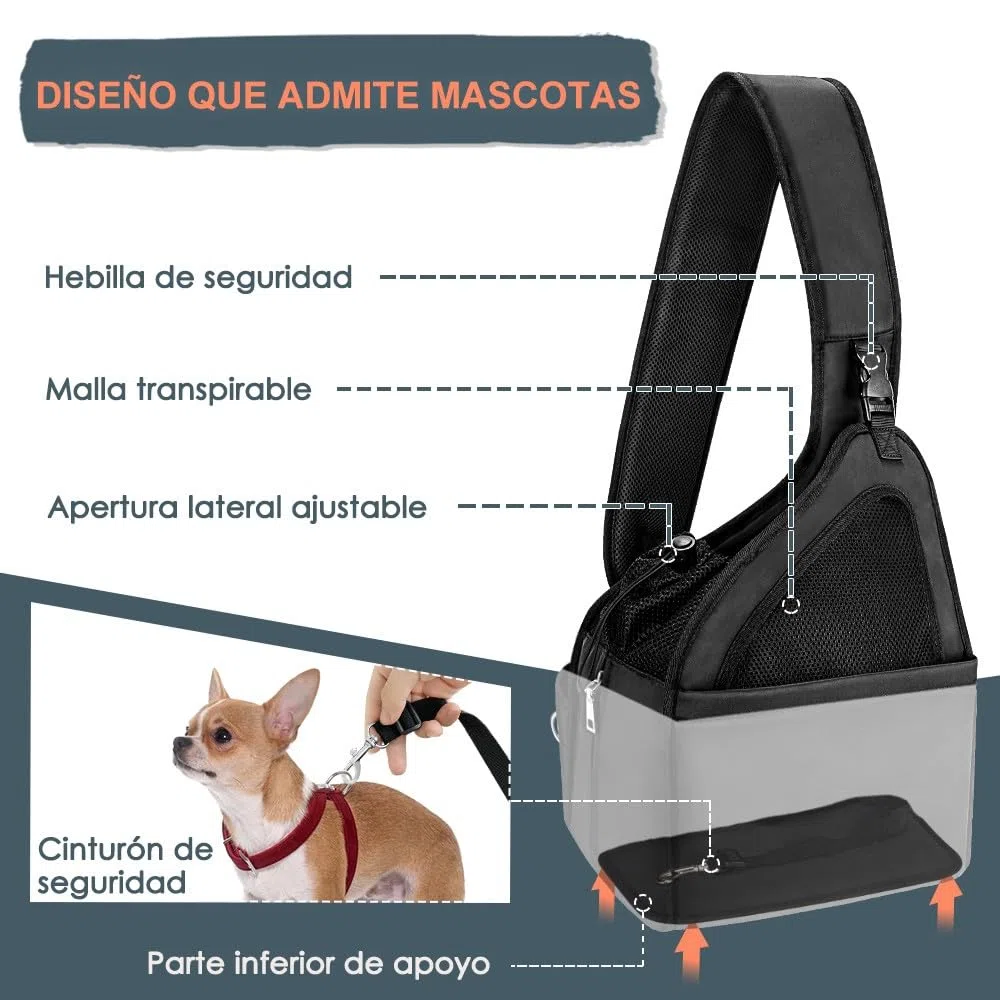 Nasjac Bolsos para Mascotas, Manos Libres Papoose Small Animal Puppy Travel Bag Tote Correa Acolchada Ajustable Malla Transpirable Soporte Inferior Duro Cinturón de Apertura con cordón Lavable