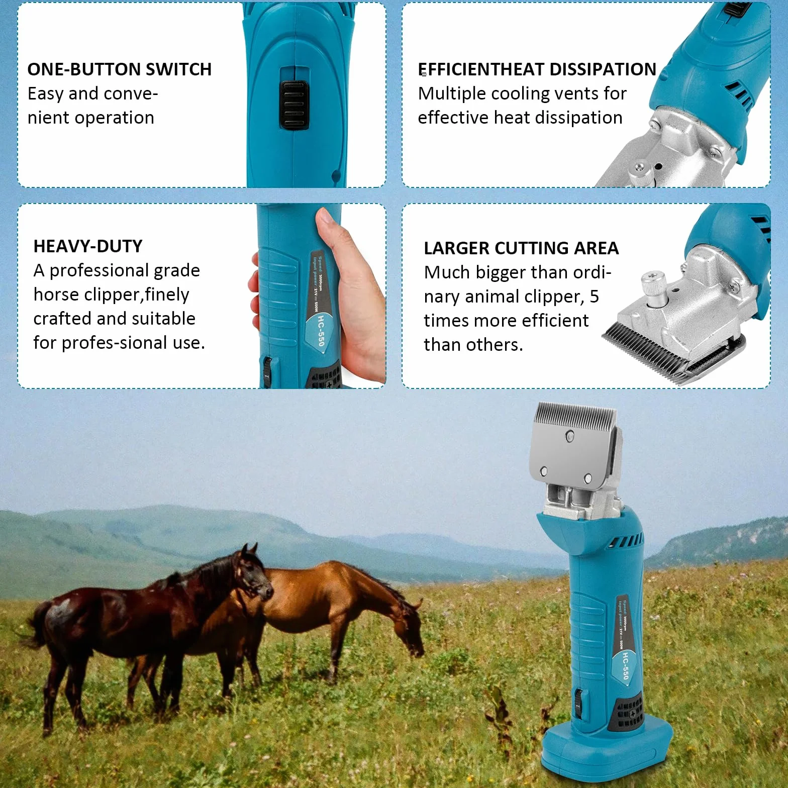 Cortapelos inalámbricos compatibles con batería Makita de 18 V, kit de aseo inalámbrico silencioso para cabello grueso, cortadora de caballos resistente, kit profesional de aseo para caballos gruesos