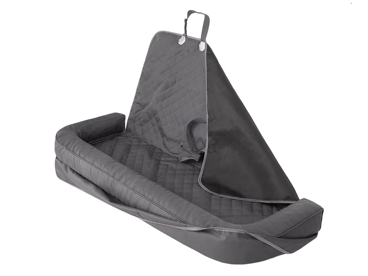 PillowPrim Asiento de Coche para Perros, Manta Trasera para Coche, Caja de Transporte para Gatos, Cesta para Perros, arnés para Perros, Cama para Perros, Cesta de Grafito Oxford, 133 x 45 cm