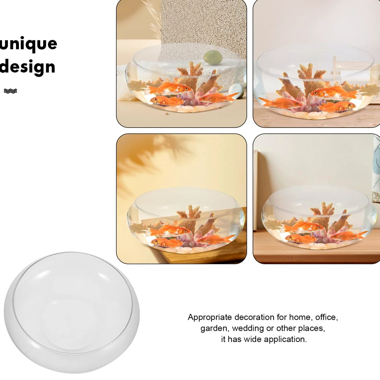 Jarrón Transparente para Peces, Cuenco de Burbujas de Vidrio, Maceta Redonda Profunda, terrario, Cuenco de Lirio de Agua, jarrón de Boca Ancha, Maceta hidropónica de Cristal, Cuenco de