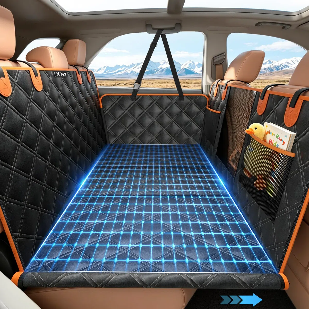 KYG Extensor de Asiento Trasero para Perros Soporta 500lbs Funda Asiento Coche Perro Impermeable e Antideslizante Protector Coche Perro con Ventana de Malla Visible para Coche SUV Camión 132x62x40 cm