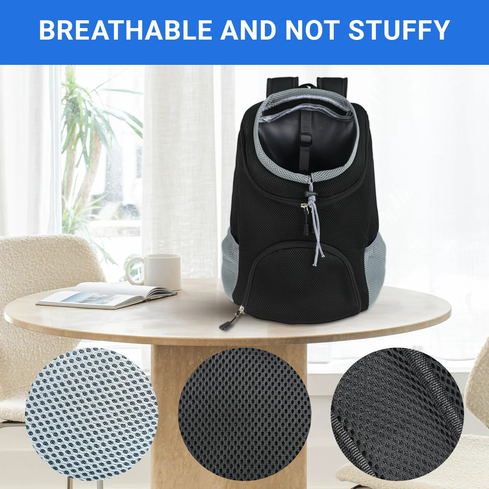 Mochila para Mascotas - Ajustable y Transpirable, para Perros y Gatos Pequeños （3-7kg） - con Fondo Impermeable, Diseño de Cabeza al Aire y Gancho de Seguridad - Ideal para Viajes y Senderismo