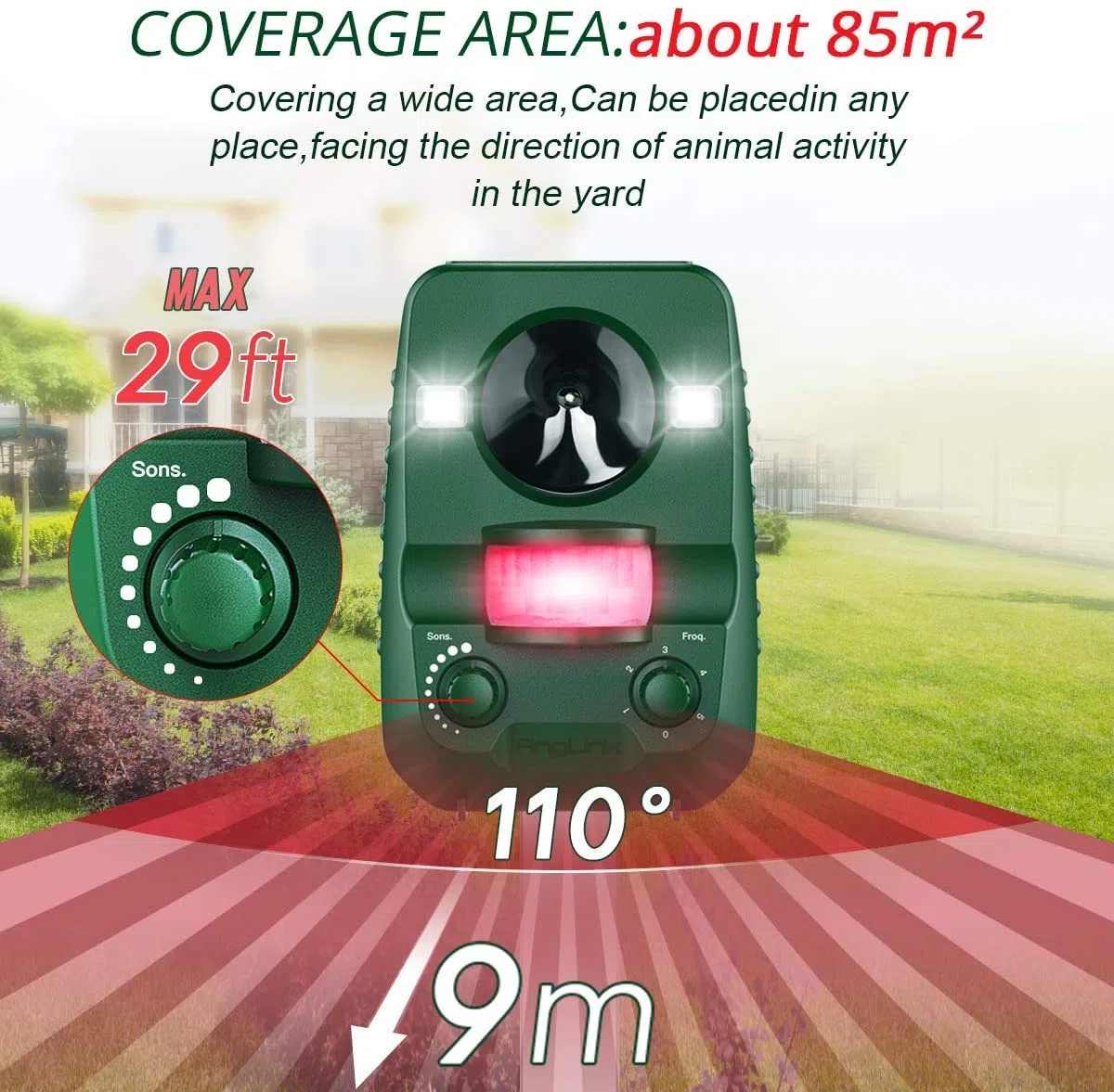Ultrasonidos Ahuyentador Solar Gatos - Repelente Energía Anti Animales Ahuyentar Exterior Trampa Ultrasonico Perros IPX44 Impermeable 5 Modos Espanta Animales para Jardin