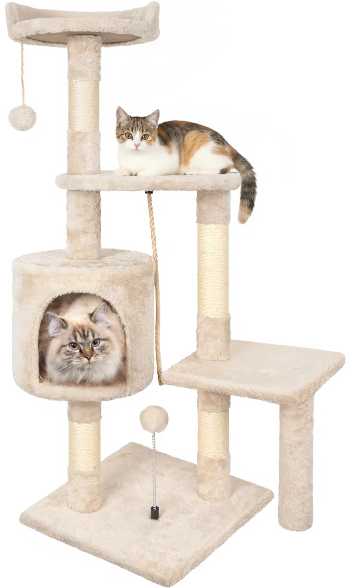 Rascador para Gatos,Árbol Rascador para de 112 cm y múltiples Niveles Estable con 4 Postes de sisal,3 Plataformas,1 Cama,Torre Gatos para Jueguen y Descansen-Beige
