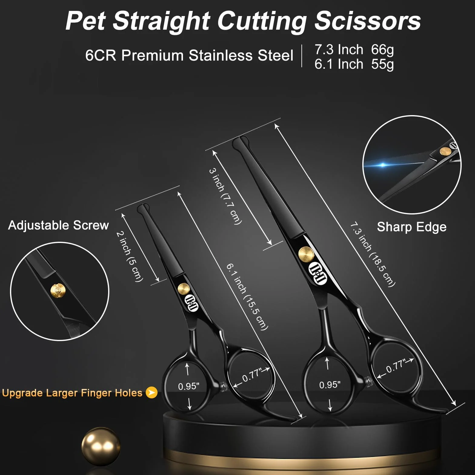 CIICII Tijeras Peluqueria Canina, 7 Pulgadas Tijeras para Perros de Acero Inoxidable con Punta Redonda de Seguridad (Tijeras para Adelgazar, Tijera Curvas y Rectas) para Peluquería Doméstica (Negro)