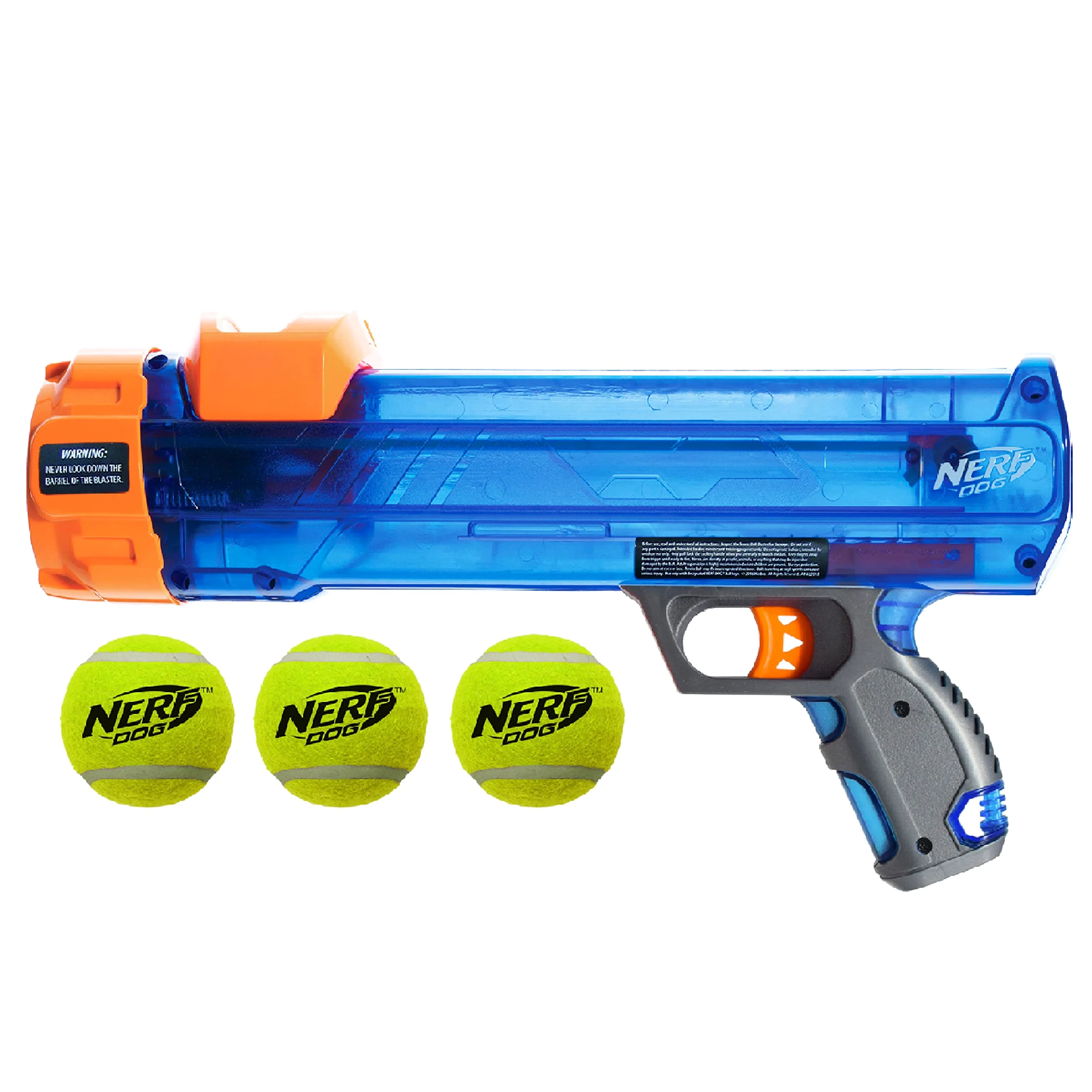 Nerf Dog - Juego de Pelotas de Tenis de tamaño pequeño con 3 Bolas, Ideal para Buscar, Recarga de Manos Libres, Lanza hasta 50 pies, Unidad única, Incluye 3 Bolas Nerf