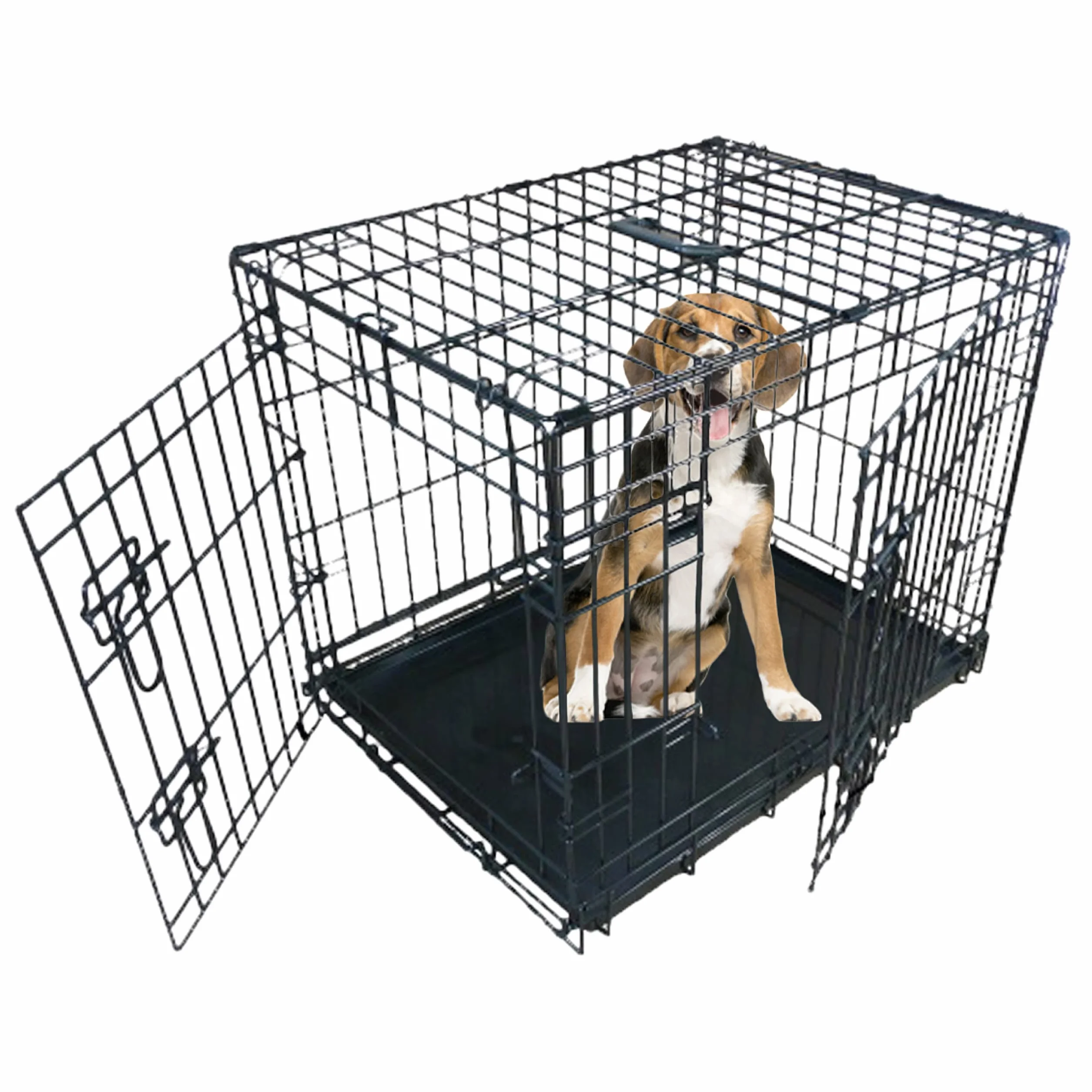 Ellie-Bo - Jaula corral plegable para perros pequeños a grandes, portátil, antimordiscos y con bandeja extraíble metálica, dos puertas, tamaño muy grande 107 cm, color negro