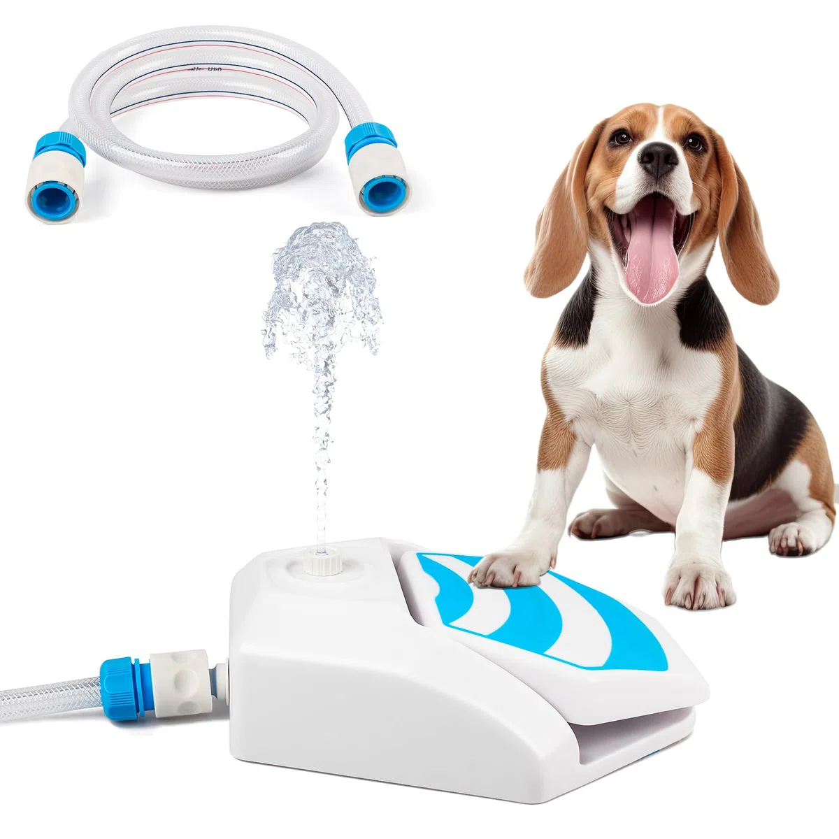 ALL FOR PAWS Fuente de Agua para Perros para Exteriores, Activada por Pata, Dispensador de Agua con Pisón, Fuente para Beber con Conector de Manguera para Jardín, Césped y Patio, Garden Water Fountain
