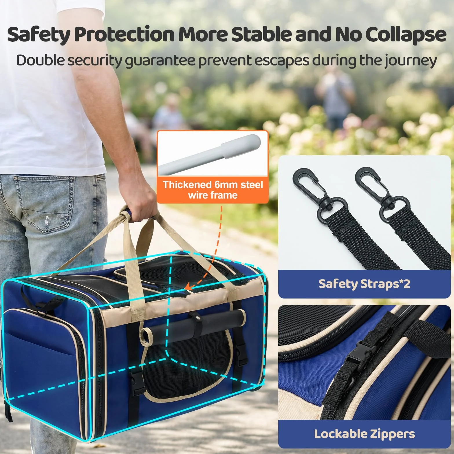 Odoland Transportín para 2 gatos – Bolsa de transporte plegable extensible para gatos grandes, transpirable, con correa para el hombro y caja de arena, ideal para viajes, coche – azul