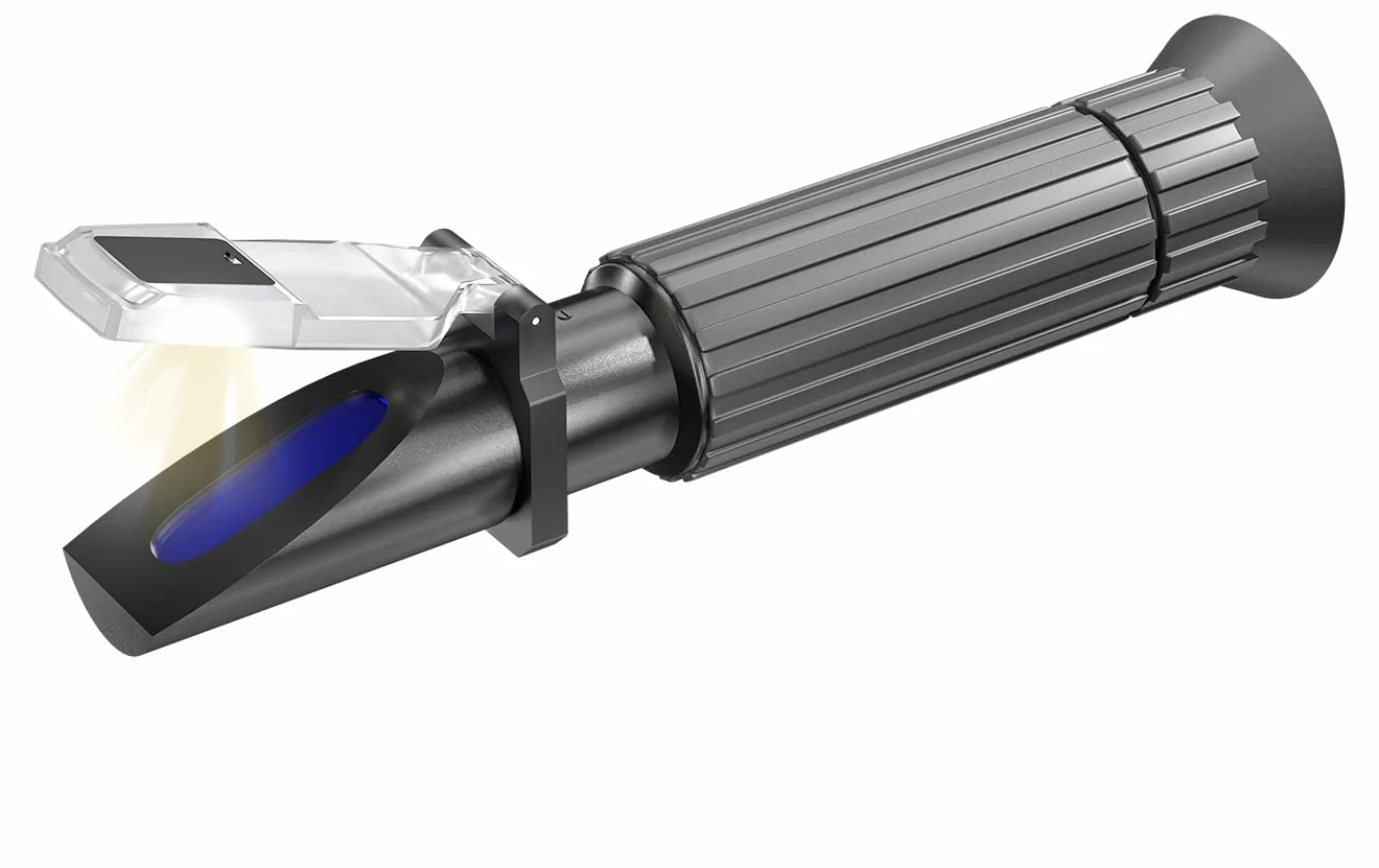 ARKA Refractómetro - Medidor preciso de la salinidad y la Densidad en acuarios de Agua Salada, Incl. Ecualizador de luz y Temperatura LED, indispensable para un Acuario Sano