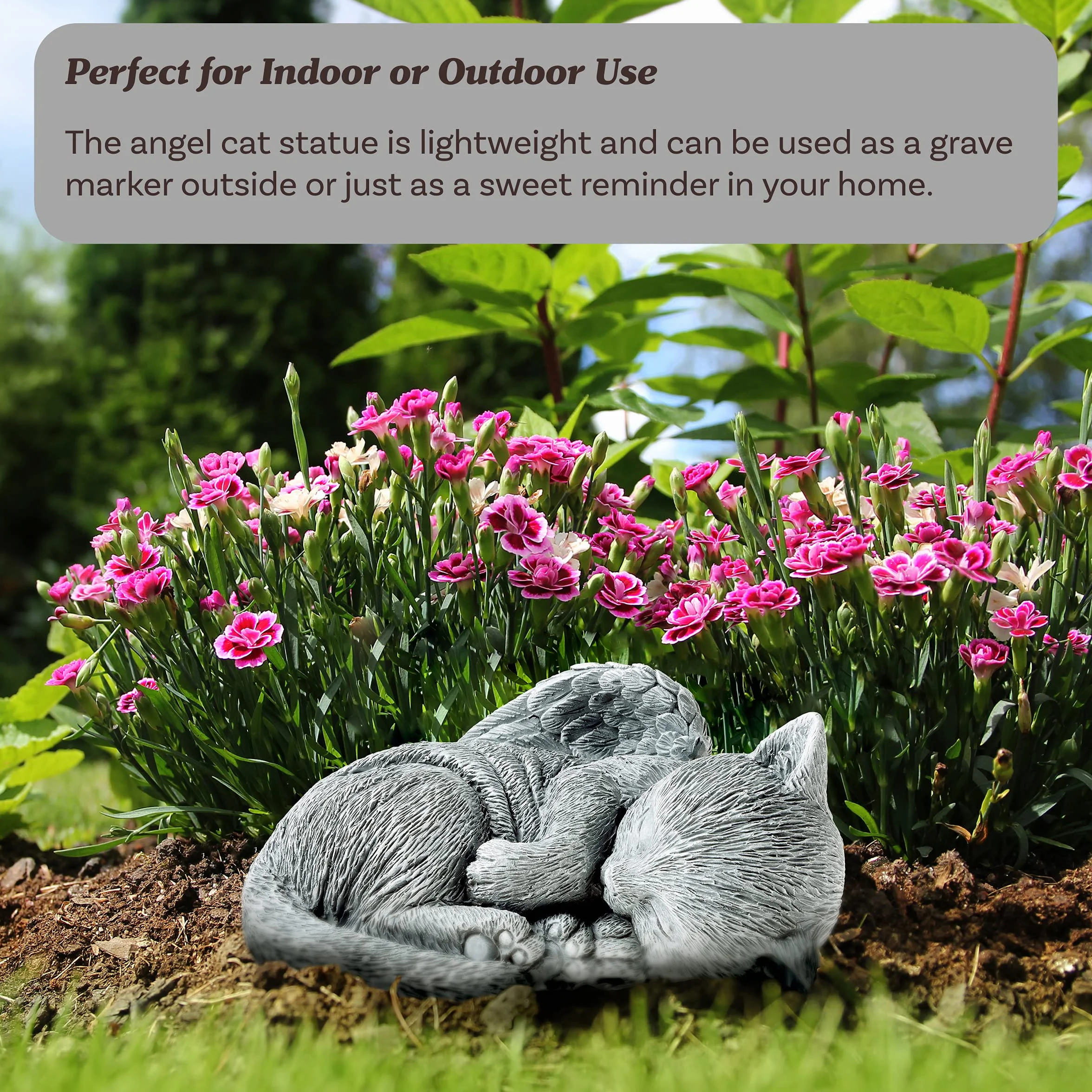 Pure Garden Escultura Estatua Conmemorativa de Mascota, ángel durmiendo Gato