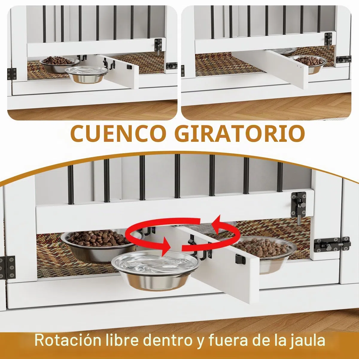 Mueble jaula grande para perros de 41,3", plegable, caseta de madera para perros (15,9-27,2 kg) con 2 cuencos, mesa auxiliar interior estilo granja