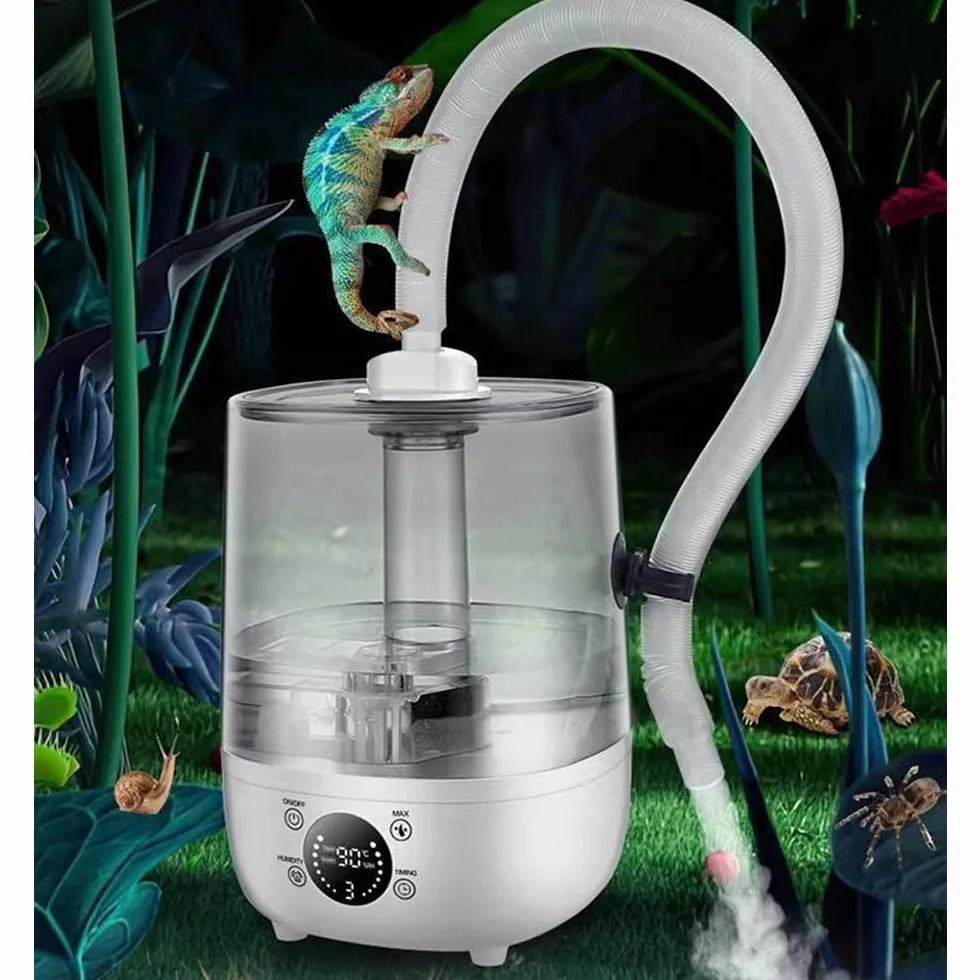 Sarini Humidificador de Reptiles para Terrarios, Tanque de Agua Grande de 4L, Generador de Niebla con Tubo Telescópico, Pulverizador Silencioso para Reptiles y Plantas Húmedas