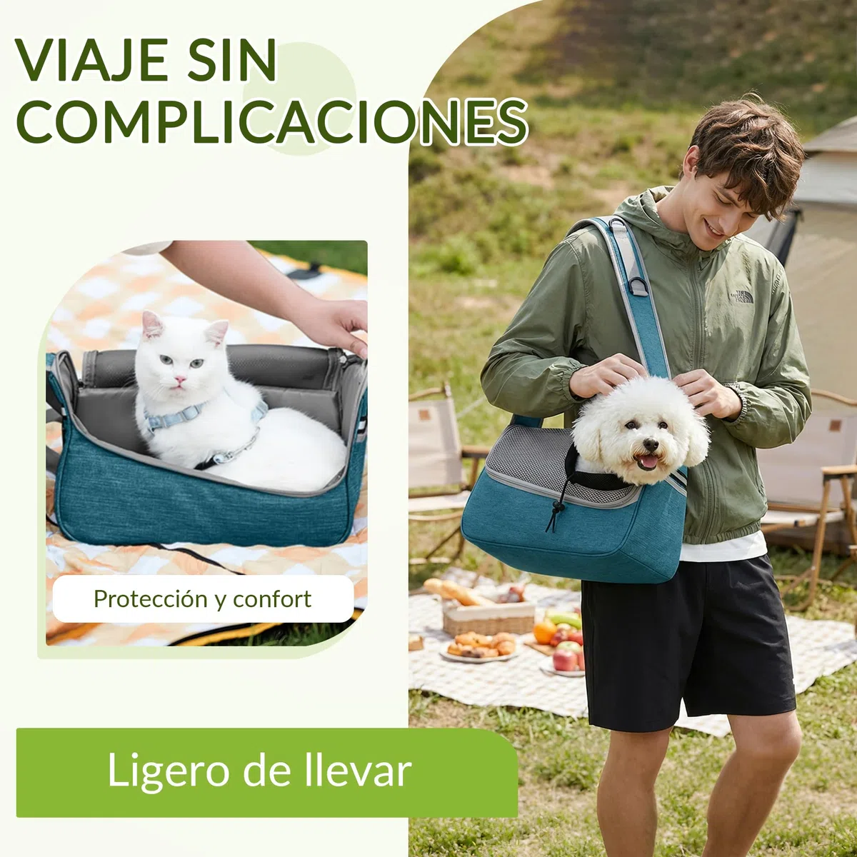 ALLSOPETS Bolsa Bandolera para Perros Pequeños y Gatos – Sling Transpirable para Cachorros con Correa Ajustable y Bolsillo Lateral, Transportín para Gatos de Viaje y Camping (Azul Cielo)