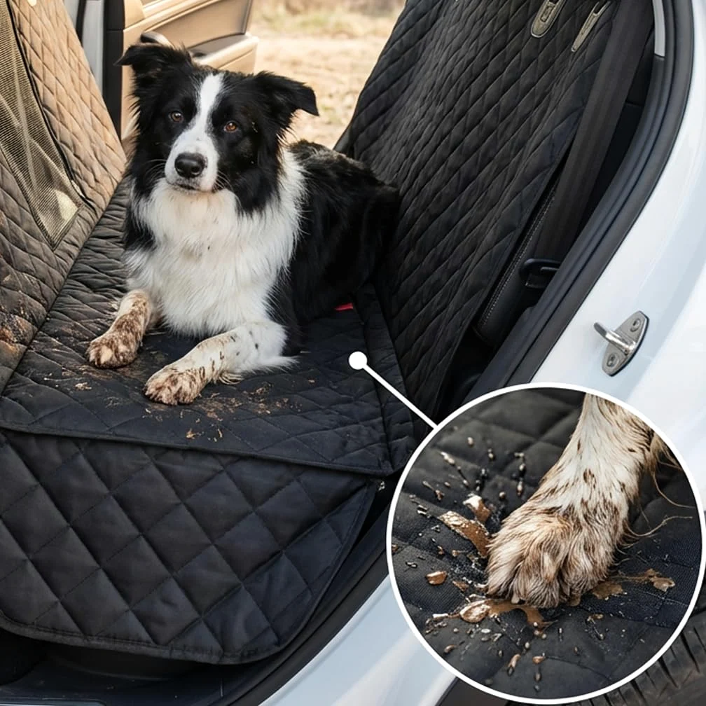 IWOTTO Funda Coche Perro | Protector Asiento Trasero y Maletero | Impermeable, Antideslizante y Ajustable | Pack Bebedero + Cinturón Seguridad | Fácil de Limpiar