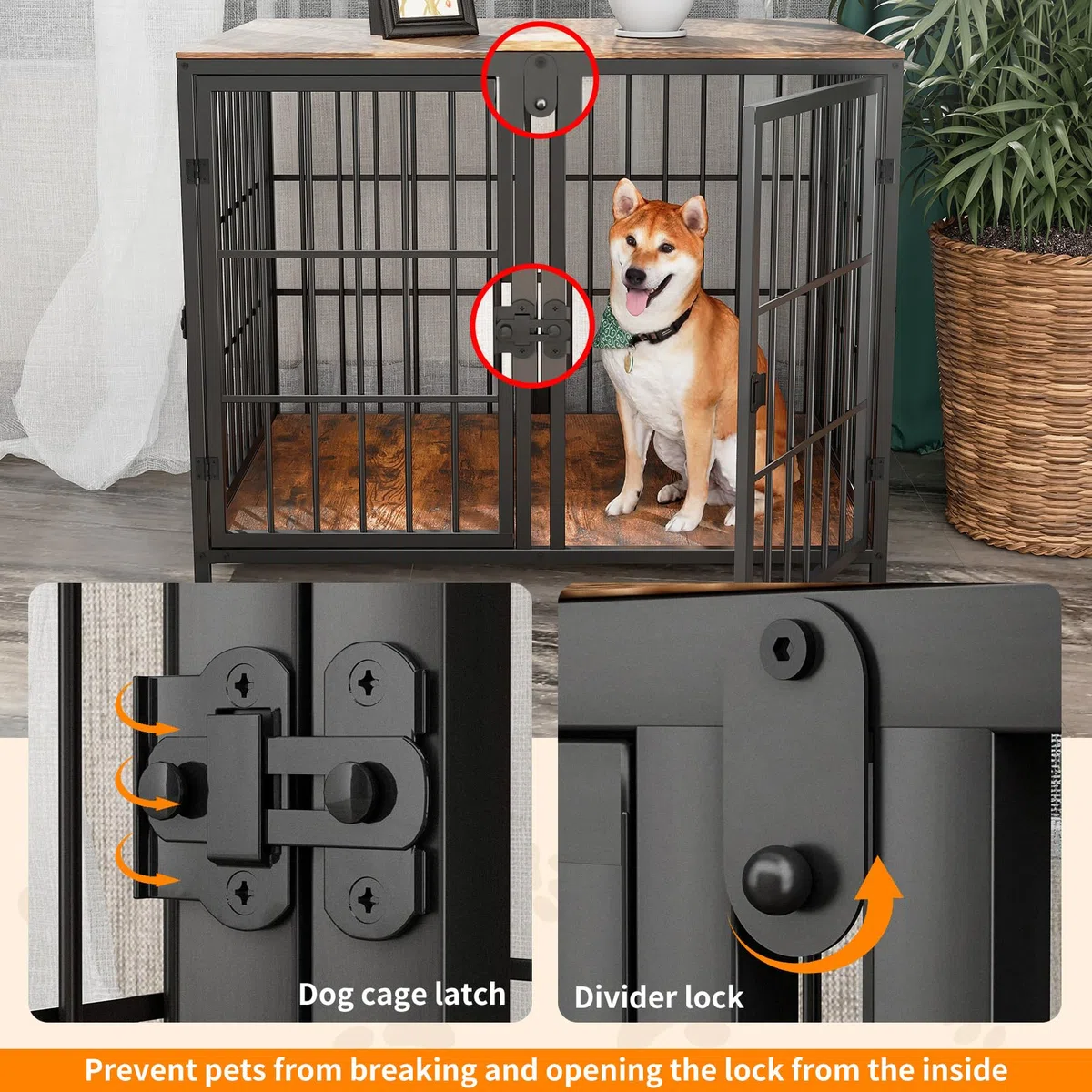 Bingopaw Jaula Perro Mediano Grande Mueble 90X62X68,5cm con Divisor Jaula Perros Madera con Hierro Fuerte Anticorrosivo y Superficie de Mesa y Cuerpo Conectable Dog Crate de 2 Habitaciones