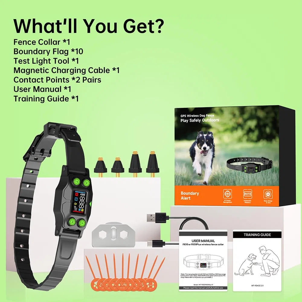 Sistema de valla inalámbrica para perros, kit de contención electrónica con banderas de límites y guía de entrenamiento para la seguridad de las mascotas, pantalla LCD