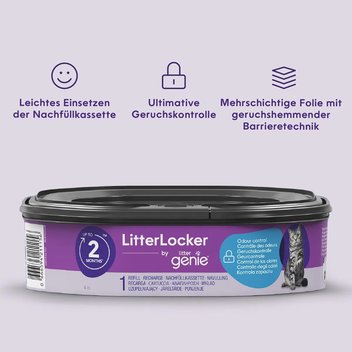 Litter Genie LitterLocker - Juego de 6 cartuchos de recambio originales con barrera antiolores que garantizan 100% protección contra los olores, cartucho de 2 meses