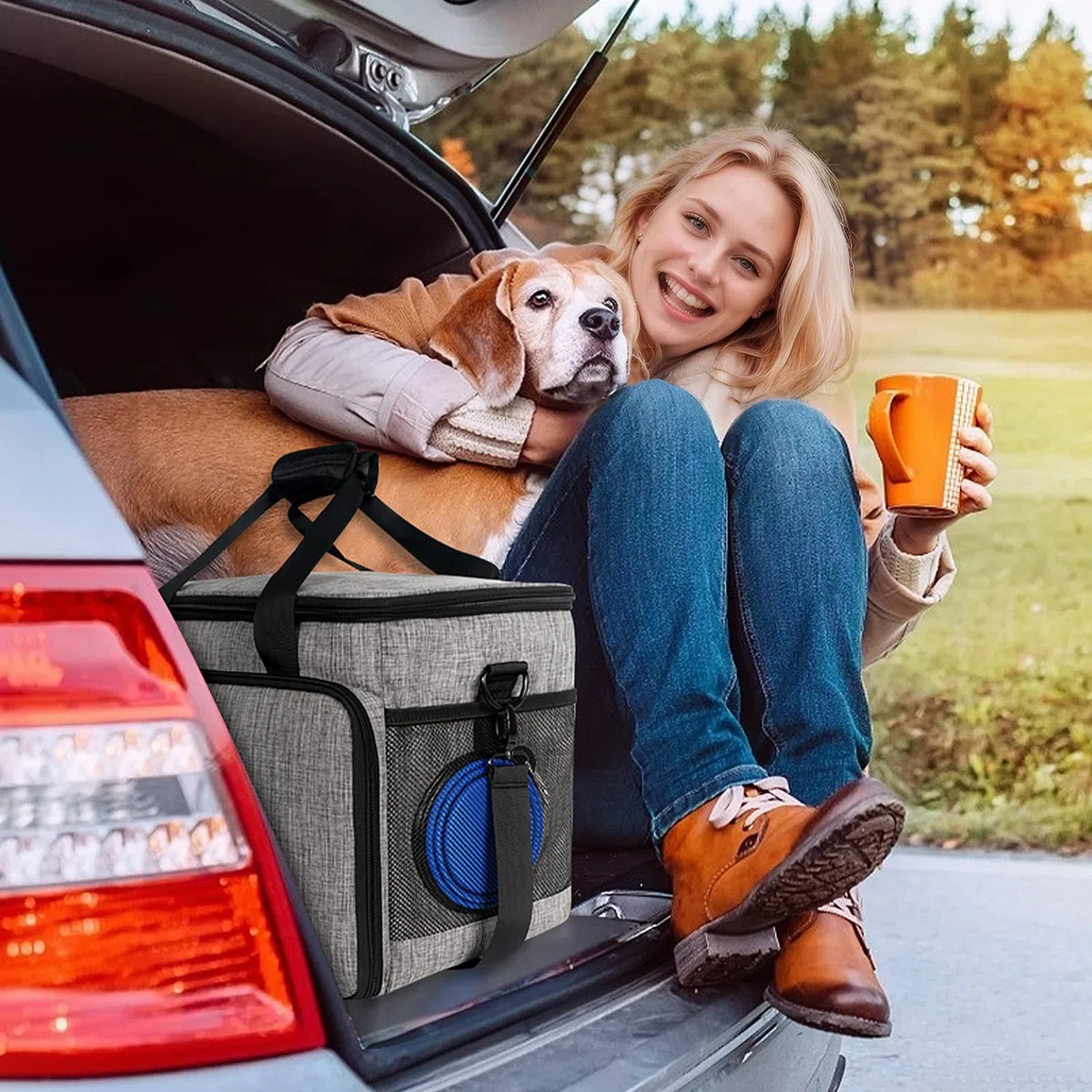 Juego de 6 bolsas de viaje para perros, kit de viaje grande para mascotas, incluye 2 recipientes de alimentos, 1 organizador de viaje para perros, 2 cuencos plegables, 1 bolsa de golosinas,