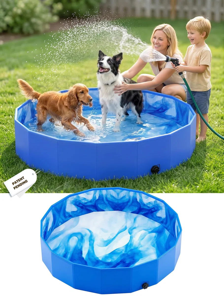 KingSom Piscina para Perros, Bañera Plegable Rigida Antideslizante, Piscina De Baño Plegable para Perros Antideslizante, Piscina para Niños Portátil, Piscina Mascotas con Desagüe, 122 x 31 cm