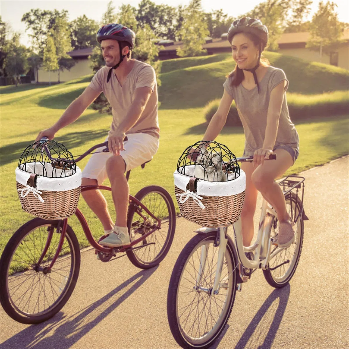Cesta de bicicleta para perros | Cubierta de malla de alambre, cesta de bicicleta de mimbre para perros pequeños y gatos, transportador de perros desmontable para bicicleta
