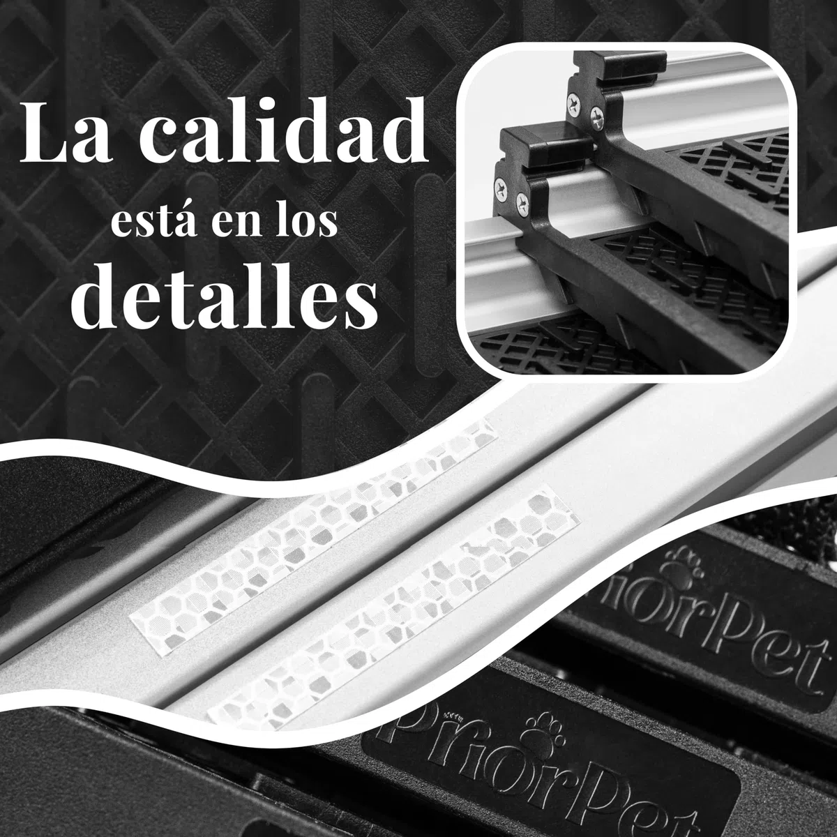 Rampa para Perros para Coche, Todoterreno - Rampas telescópicas Extensibles para Perros Grandes- Estable - Antideslizante- 90 kg de Capacidad - Escalera Ligera para Perros - Clip de fijación - Negro