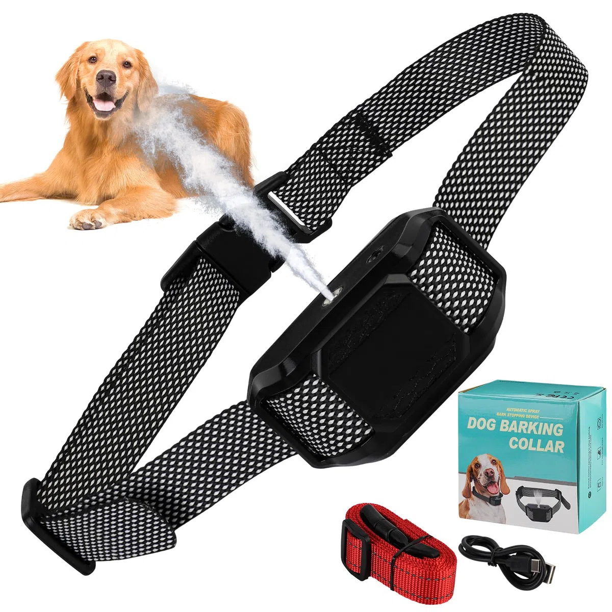 SUPERNIGHT - Collar antiladridos en aerosol con citronela, dispositivo de entrenamiento sin golpes, seguro y recargable con 2 correas ajustables