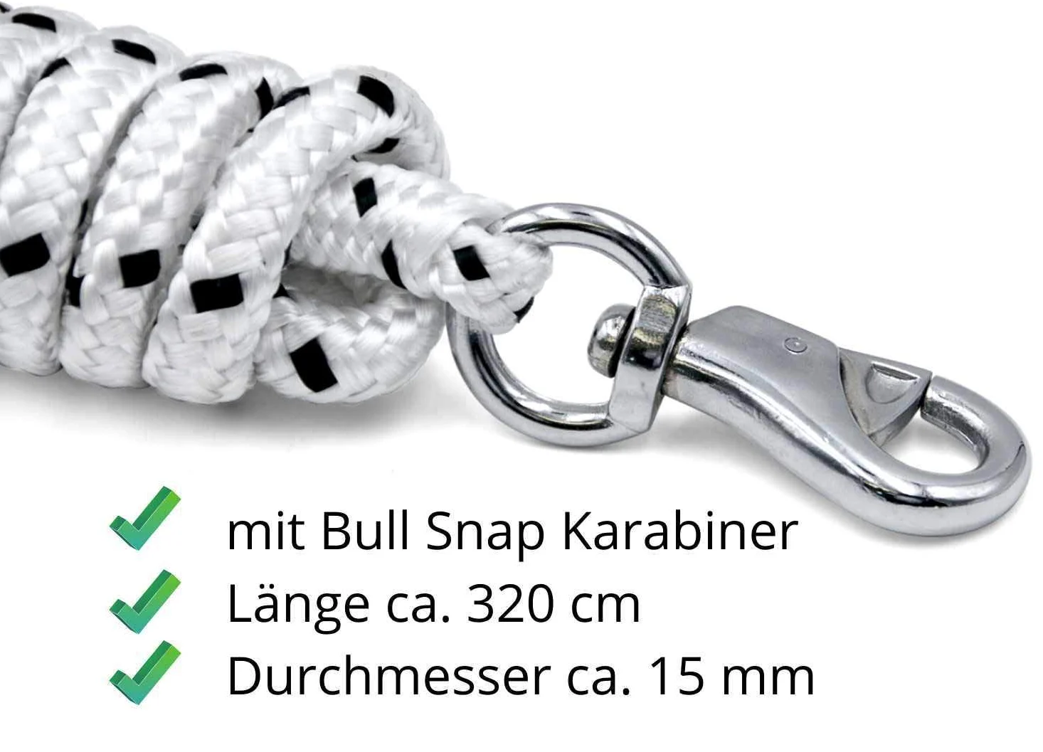 Amesbichler Suelo Trabajo Cuerda 3,2 m| Suelo Cuerda (führ Cuerda con Bull Snap | Caballos Formación Punto | Western Rope para Horse Manship y Suelo Trabajo Blanco/Negro o Blanco/Rojo