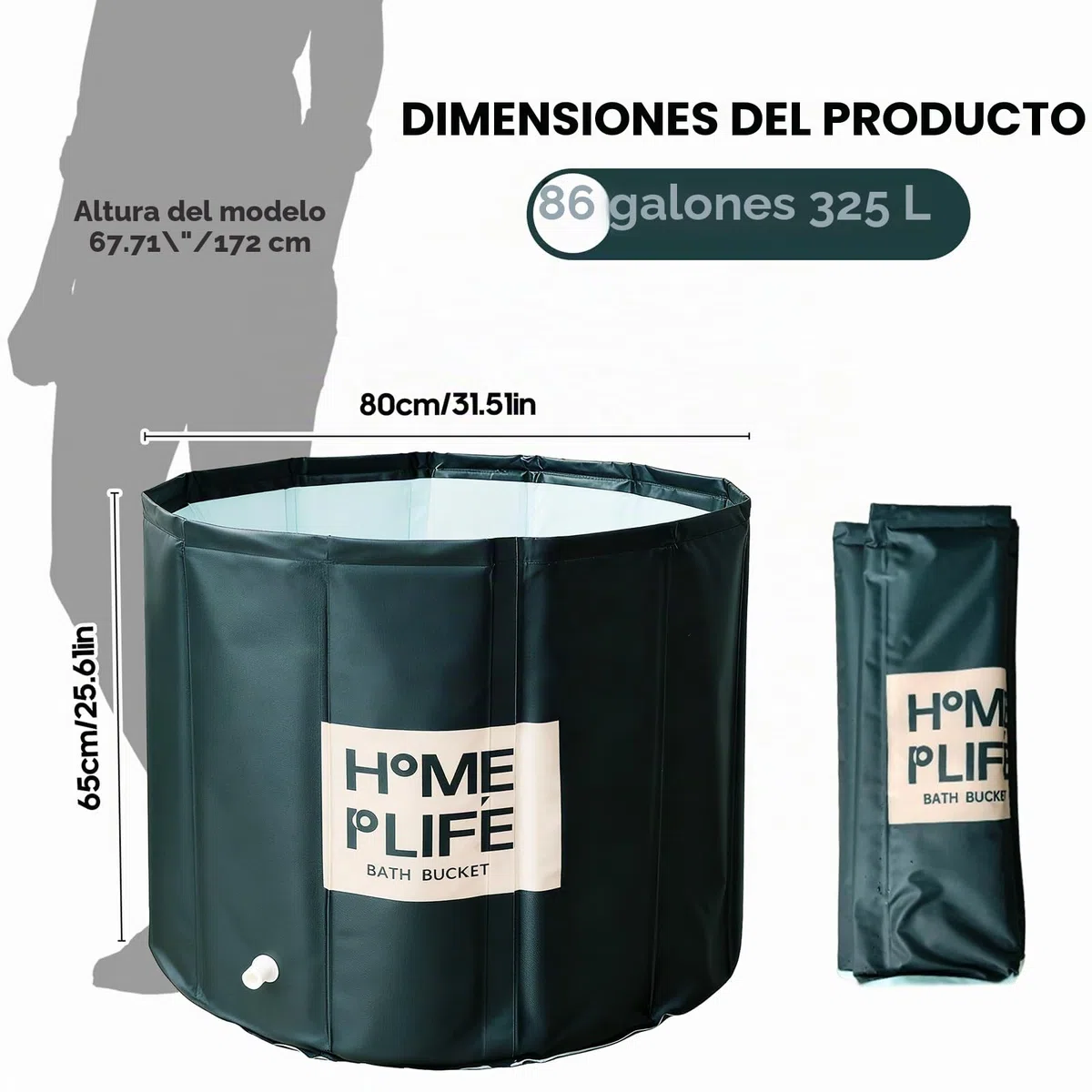 Bañera plegable para adultos, bañera portátil para spa caliente y baño de hielo para una rápida recuperación muscular 80x 65 cm