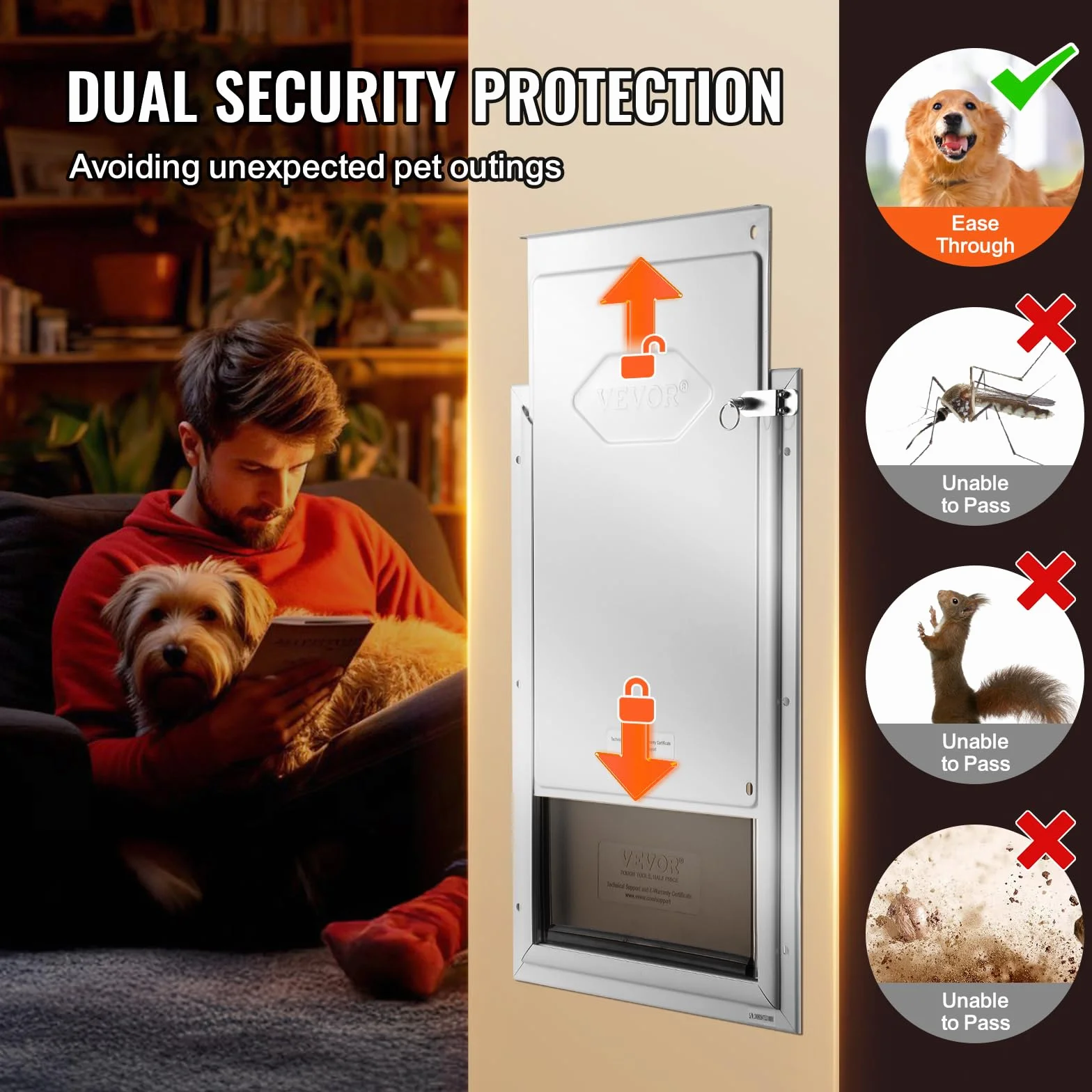 VEVOR Puerta para Mascotas Fuerte y Duradera, Marco de Aluminio, Panel de Cierre de Metal, Adecuada para Perros Interiores y Exteriores