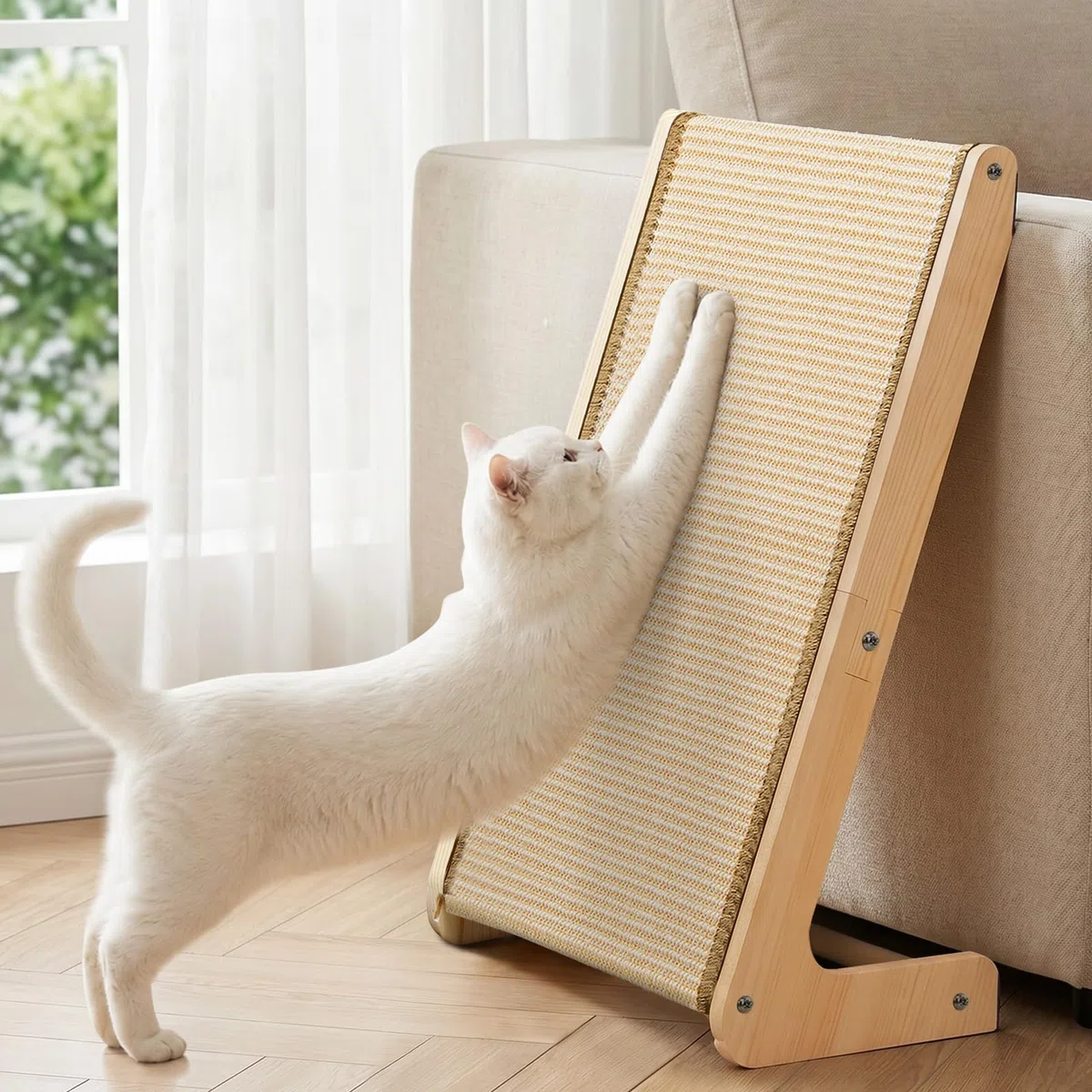 Gimars Doble Uso Rascador para Gatos de sisal en Forma de L, 62cm Protector de Sofás y Esquinas, Rampa de Afilar Uñas de Madera con Robusta Alfombra Rascadora, Mueble Estable para Gatos Grandes