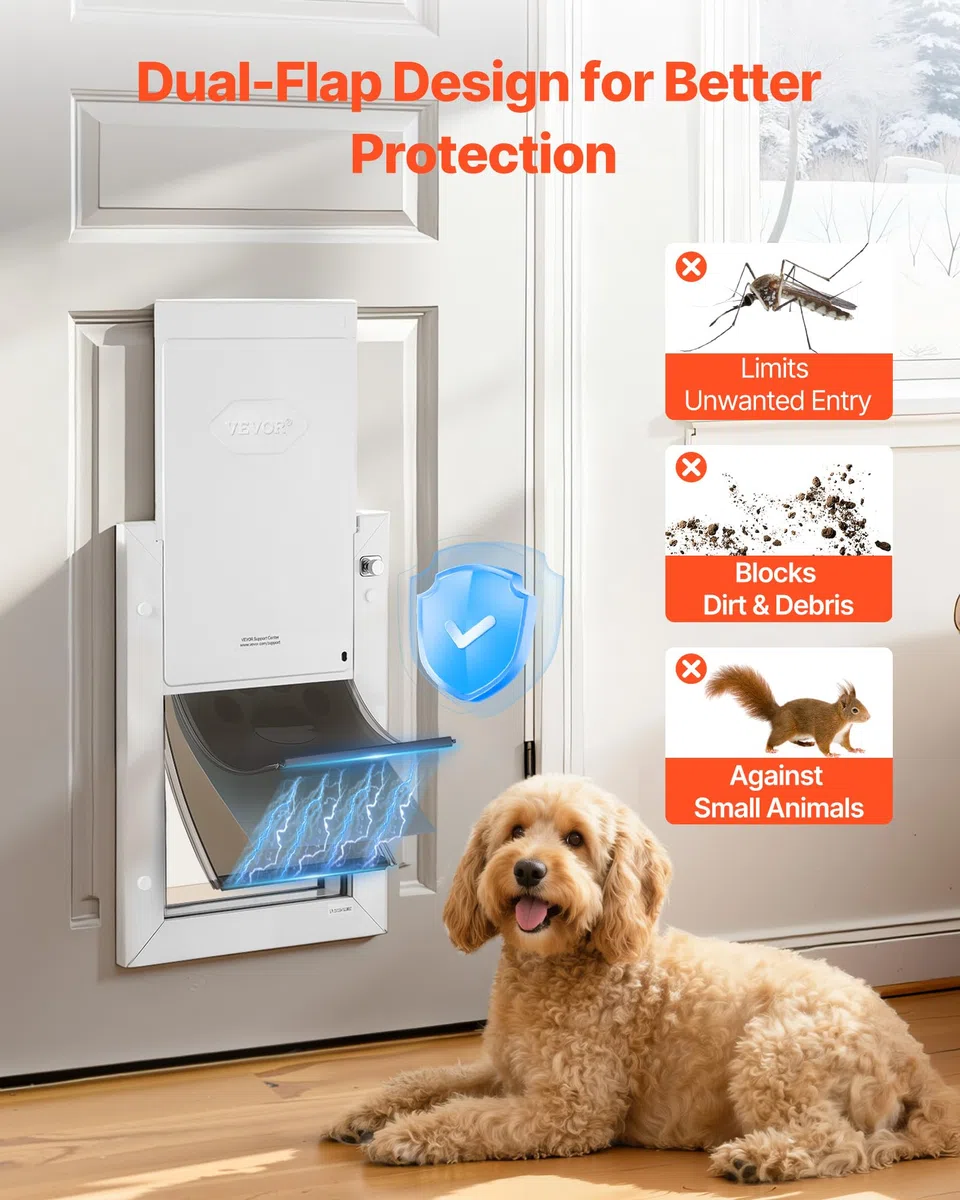 VEVOR Puerta para Mascotas Tamaño Mediano, Gatera para Puerta con 3 Solapas Flexibles Magnéticas, Marco Metálico, Resistente a la Intemperie para Perros Gatos Pared Dormitorio Interior y Exterior