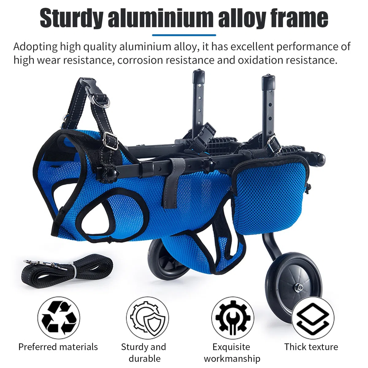 Silla de ruedas para patas traseras, ayuda a la curación, silla de ruedas ajustable de 2 ruedas para pequeños heridos, discapacitados, paralíticos o débiles en las patas traseras (azul, S)