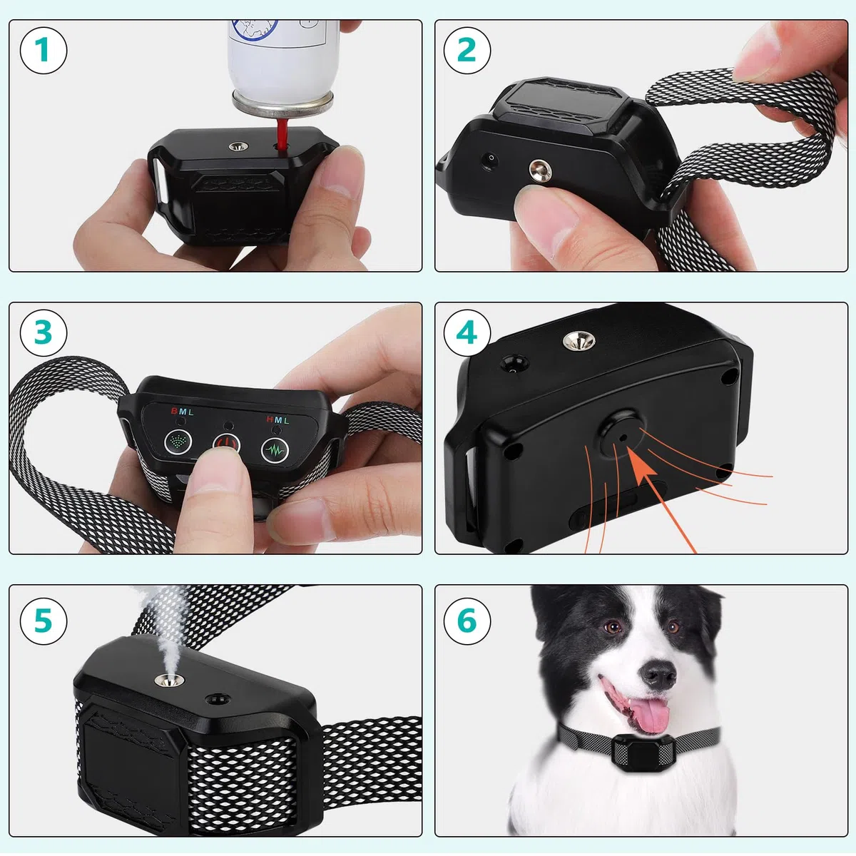 SUPERNIGHT - Collar antiladridos en aerosol con citronela, dispositivo de entrenamiento sin golpes, seguro y recargable con 2 correas ajustables